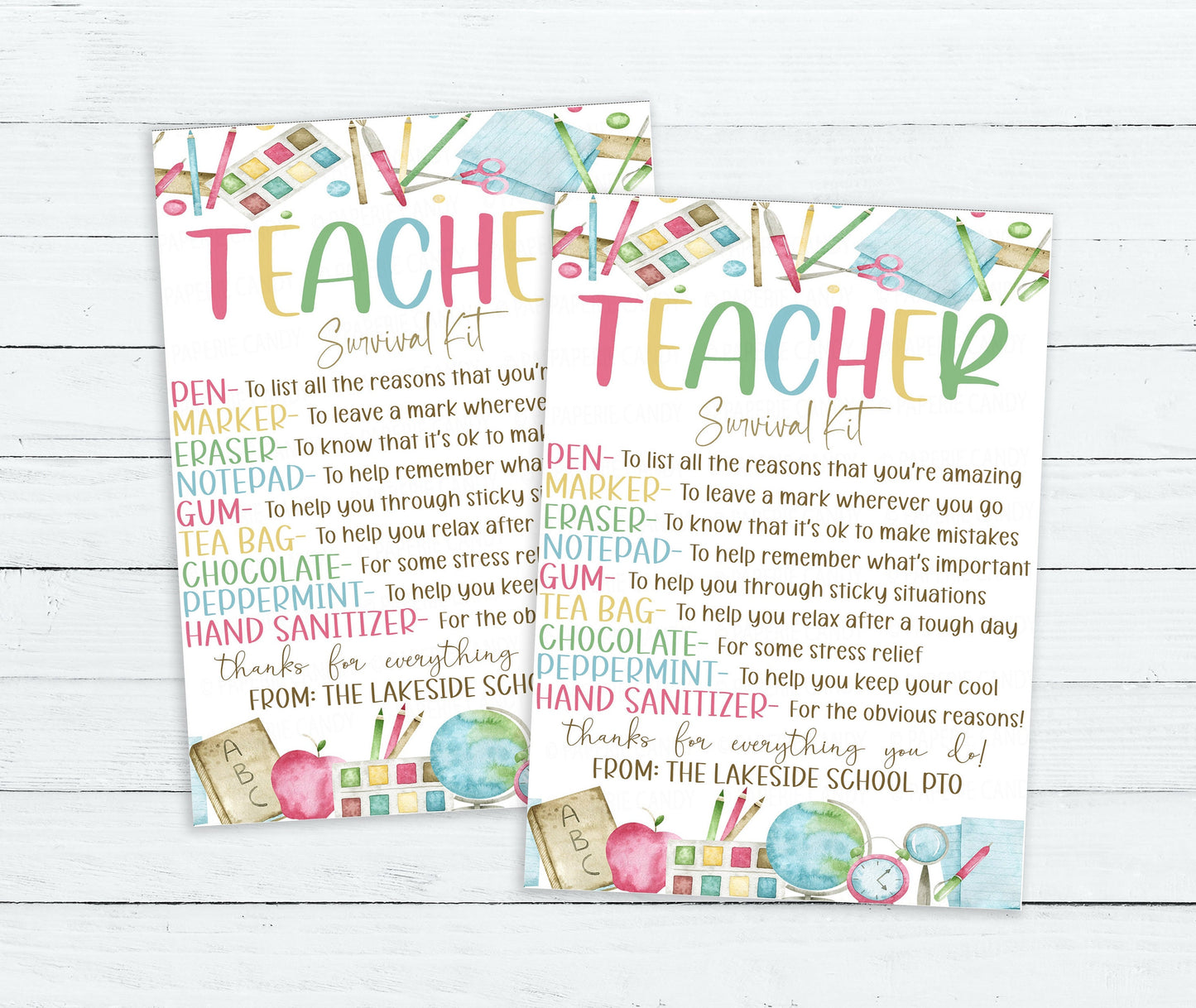 Teacher Survival Kit Gift Tag, Welcome Back To School, First Day Label, Gift For Teacher Staff PTO PTA, Editable Printable Instant Download