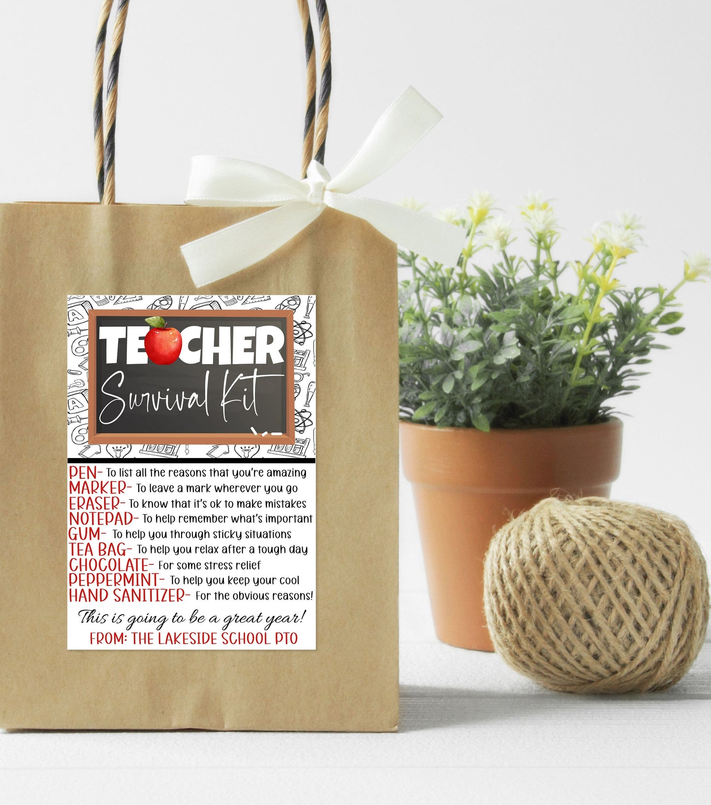 Teacher Survival Kit Gift Tag, Welcome Back To School, First Day Back, Gift For Teachers Staff PTO PTA, Editable Printable Instant Download