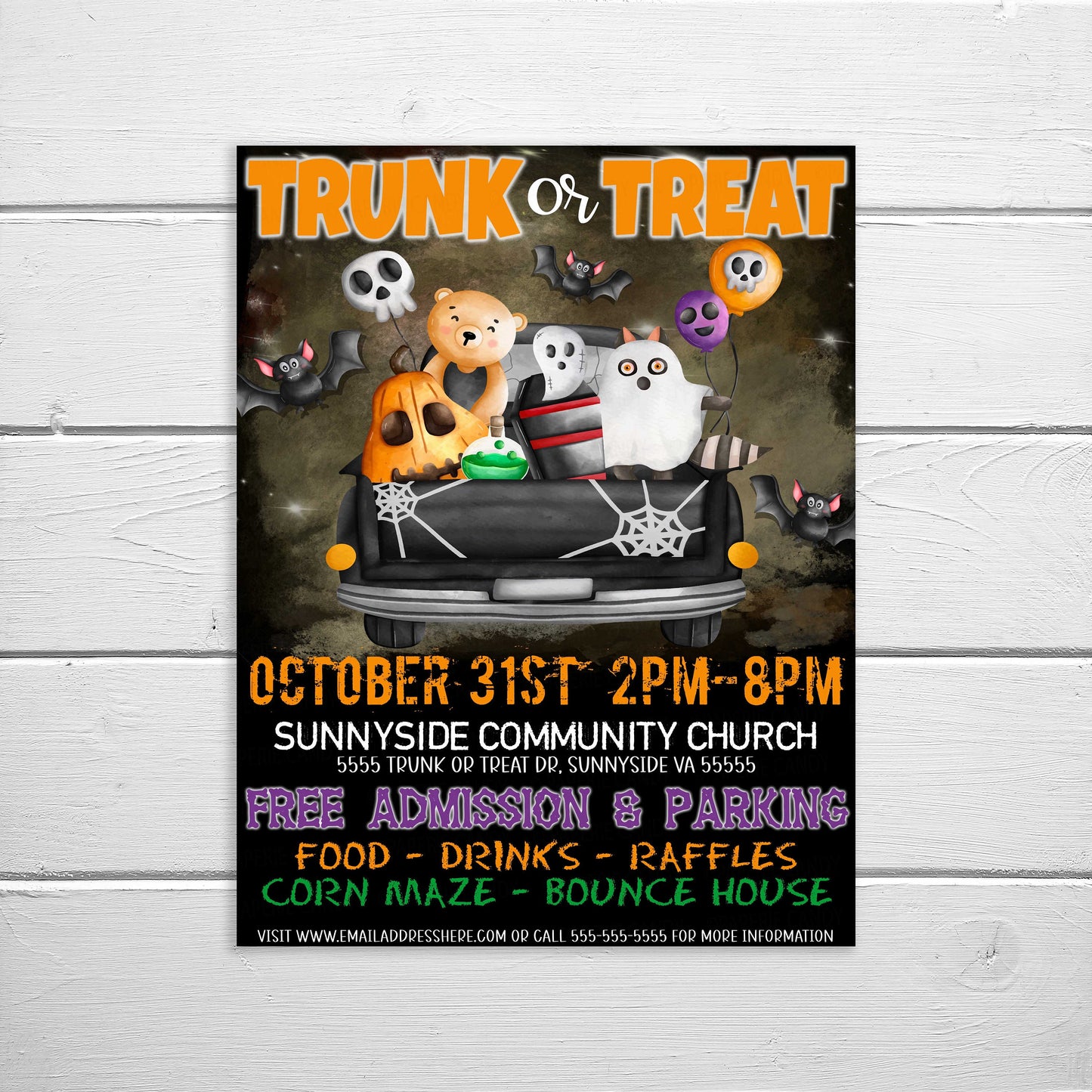 Trunk or Treat Flyer Invitation, Halloween Fall Festival Event, School Church Fundraiser Community Company Business Kids Party, PTO PTA