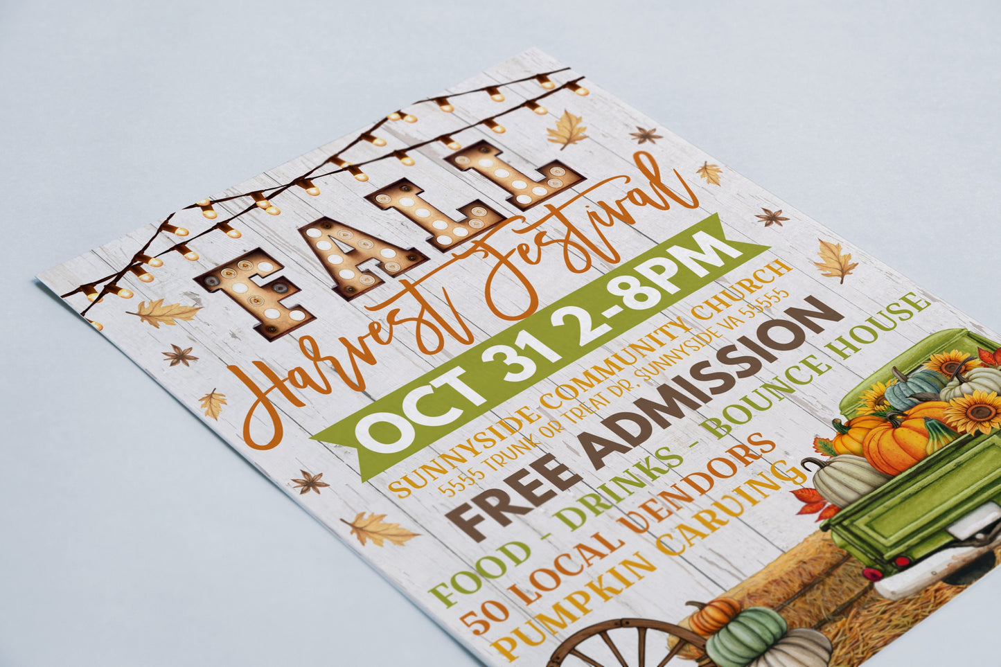 Editable Fall Festival Flyer Invitation, School Church Harvest Event, PTO PTA Community Business Halloween Charity Fundraiser, Printable