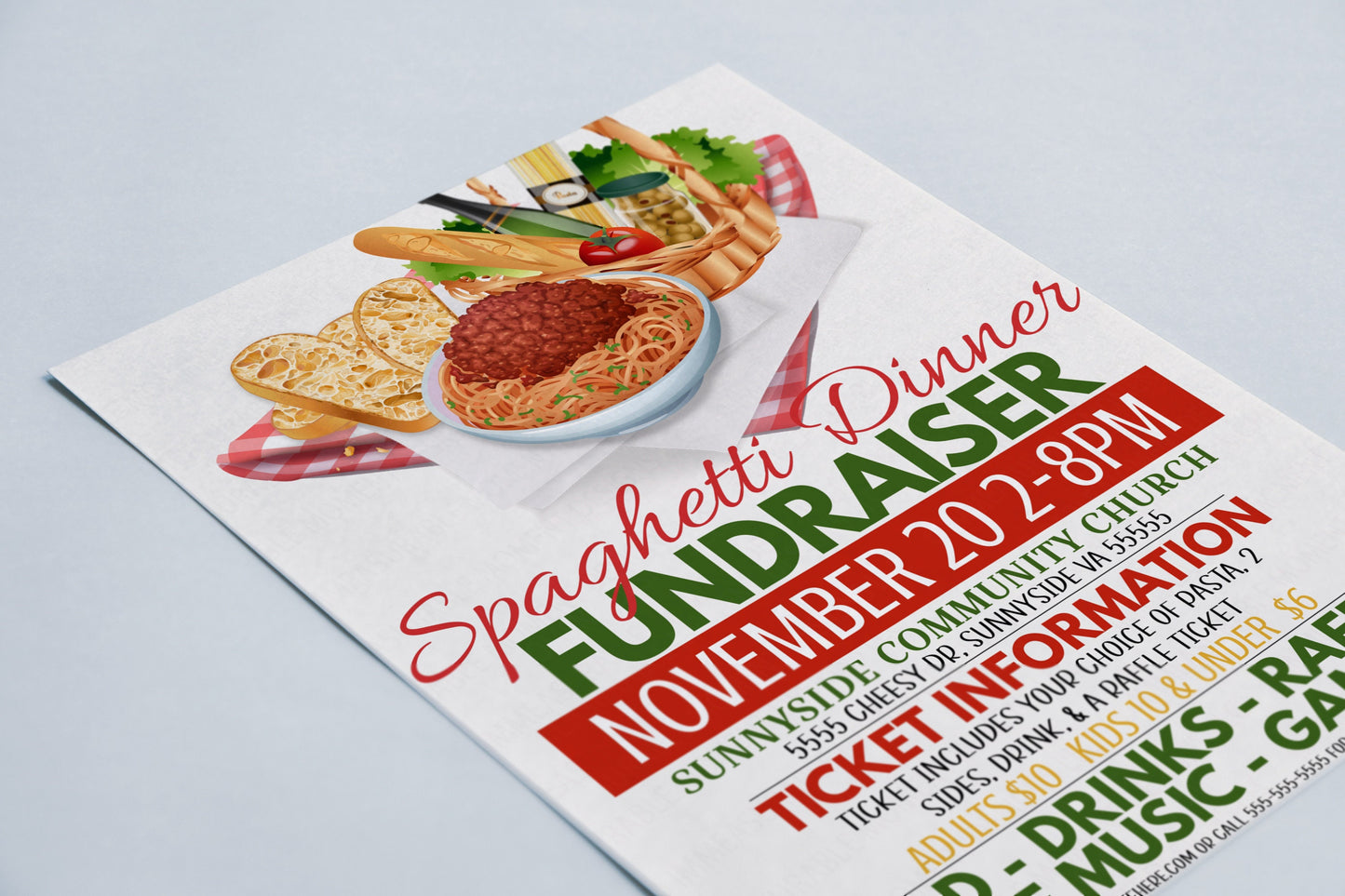 Editable Spaghetti Dinner Fundraiser Flyer, Italian Dinner Fundraising Invitation, School Church Business Charity Invite, PTA PTO Printable
