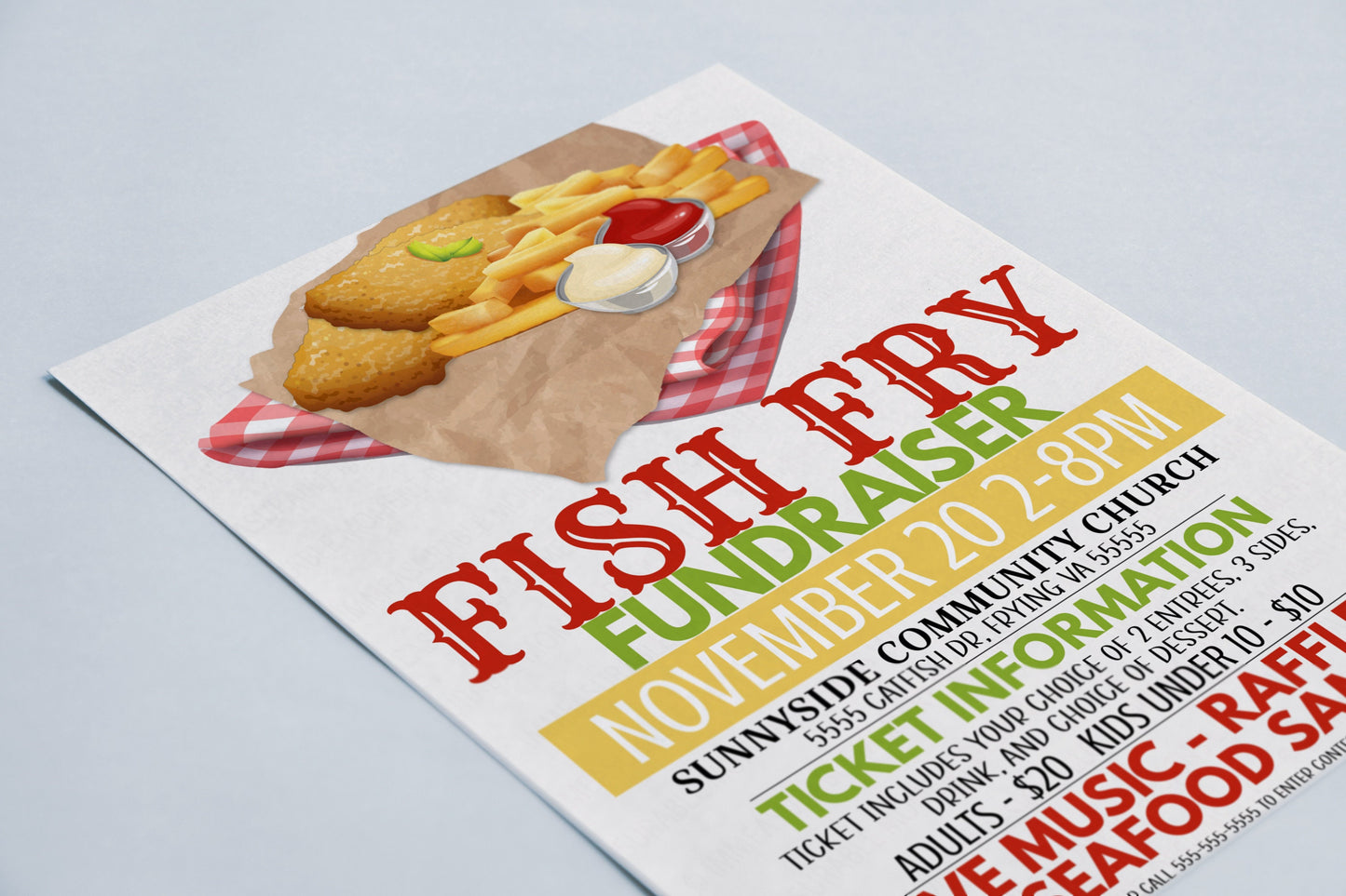 Editable Fish Fry Invitation Flyer, Seafood Frying Event Invite, Fundraiser School Church Business Community PTA PTO Printable, Fish Fries