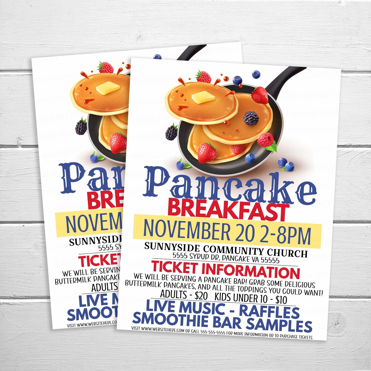 Editable Pancake Flyer, Breakfast Brunch Appreciation, Invite Fundraiser, School Church Business Employee, Fundraising PTA PTO Printable