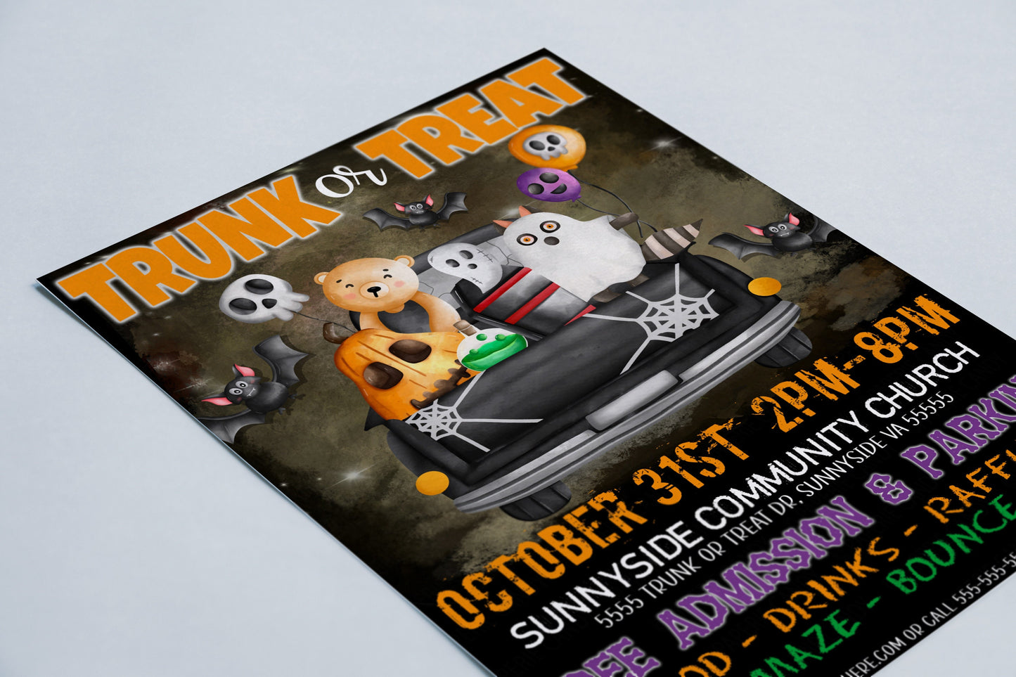 Trunk or Treat Flyer Invitation, Halloween Fall Festival Event, School Church Fundraiser Community Company Business Kids Party, PTO PTA