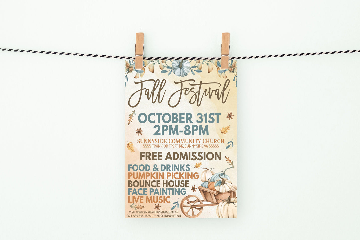 Fall Festival Flyer Invitation, School Church Harvest Event, PTO PTA Community Business Halloween Charity Fundraiser, Printable Template
