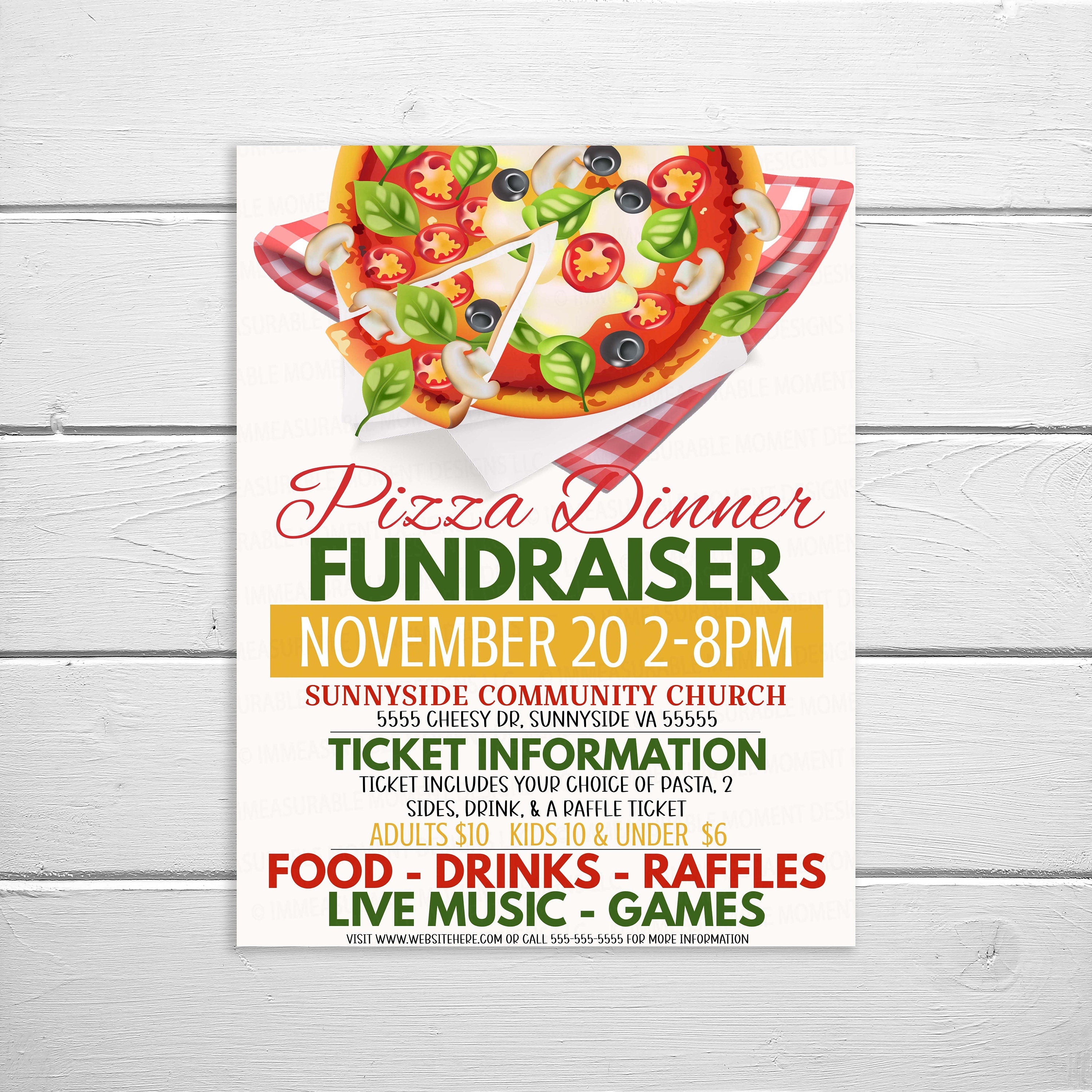 Editable Pizza Fundraiser Flyer, Pizza Dinner Fundraising Invitation