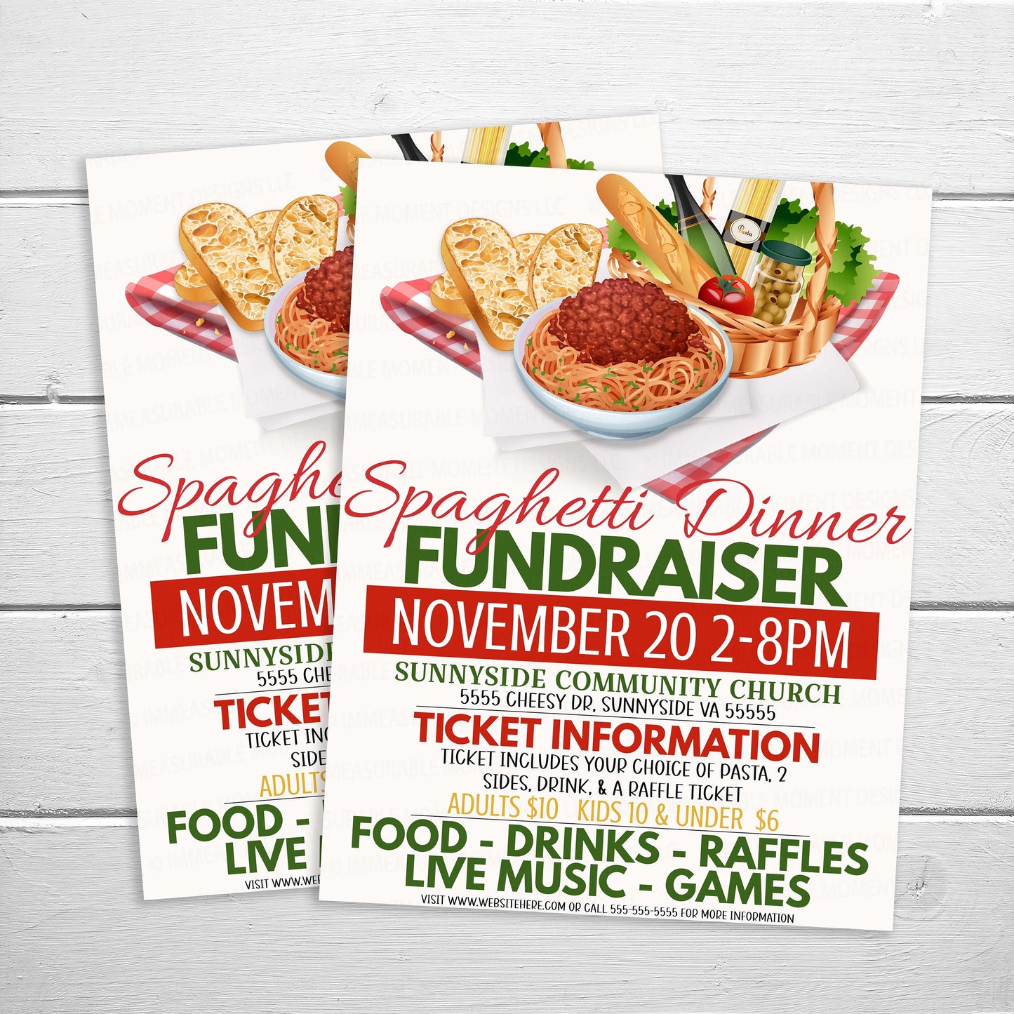 Editable Spaghetti Dinner Fundraiser Flyer, Italian Dinner Fundraising Invitation, School Church Business Charity Invite, PTA PTO Printable