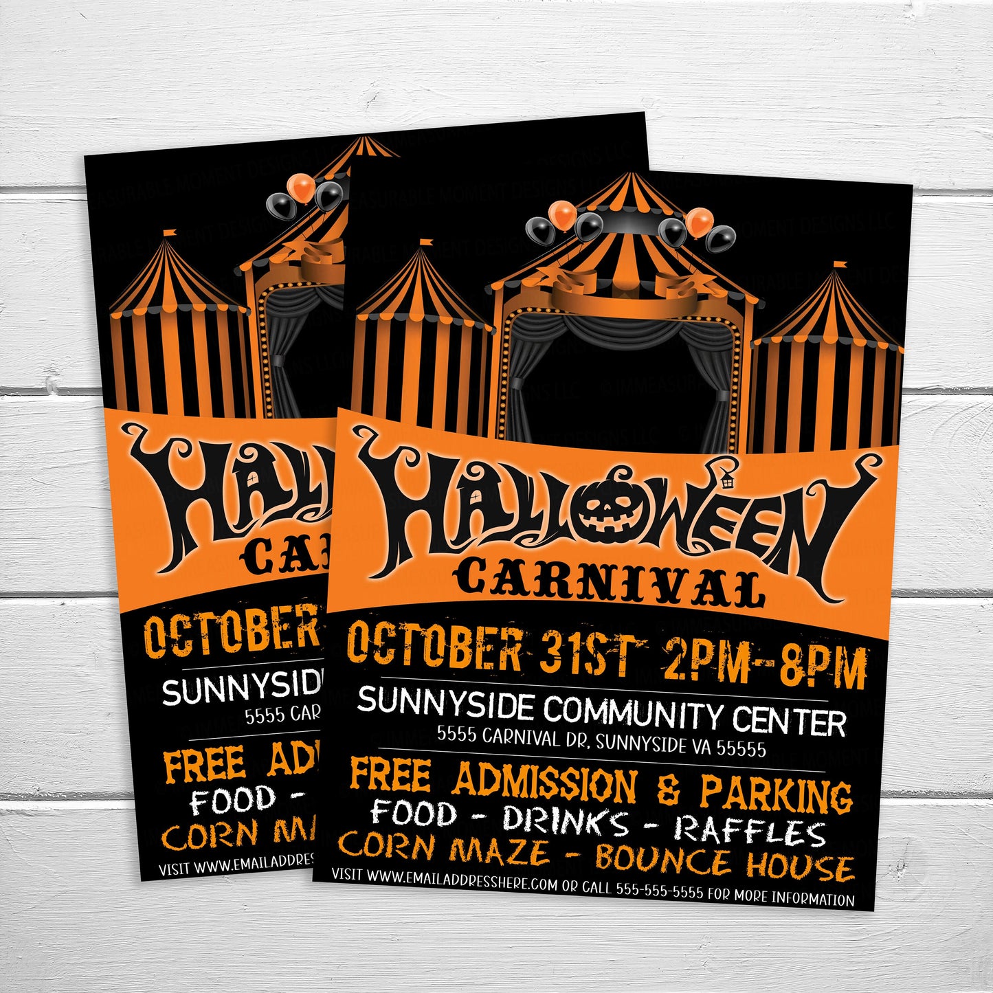 Halloween Carnival Flyer, Editable Printable, School PTO PTA Invitation, Church Business Benefit Fundraiser Poster, Circus Party Printable