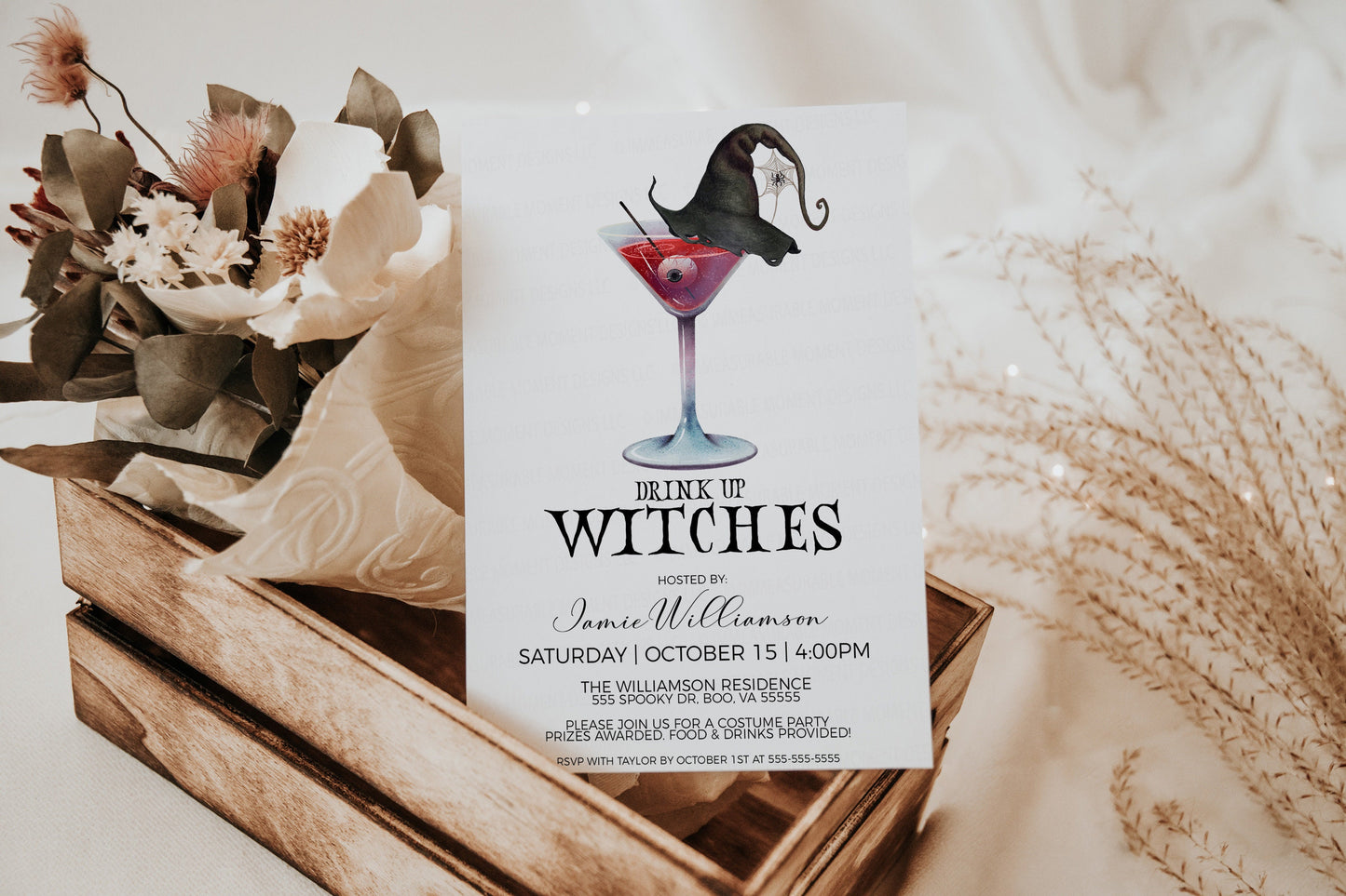 Halloween Party Invitation, Drink Up Witches, Ladies Night Bridal Bachelorette Minimalist Watercolor Invite, Costume Cocktails Printable