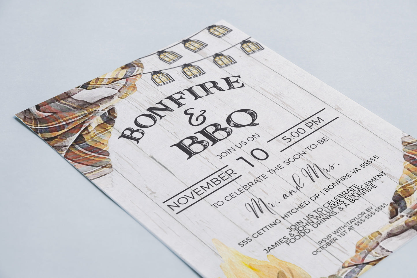 Bonfire BBQ Invitation, Fall Autumn Backyard Party Invite, Barbecue Couples Shower Rustic Engagement, Birthday Campfire, Printable Editable
