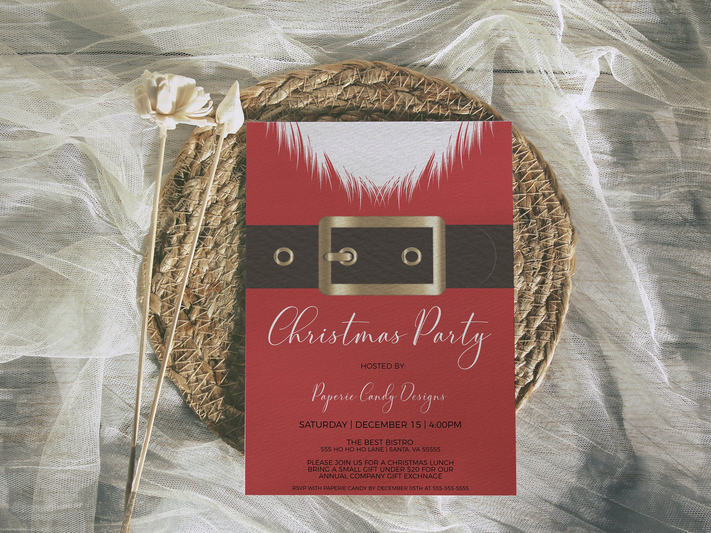 Editable Christmas Party Invitation, Winter Holiday Invite, Secret Santa, White Elephant, Business Company Lunch Dinner Event, DIY Printable