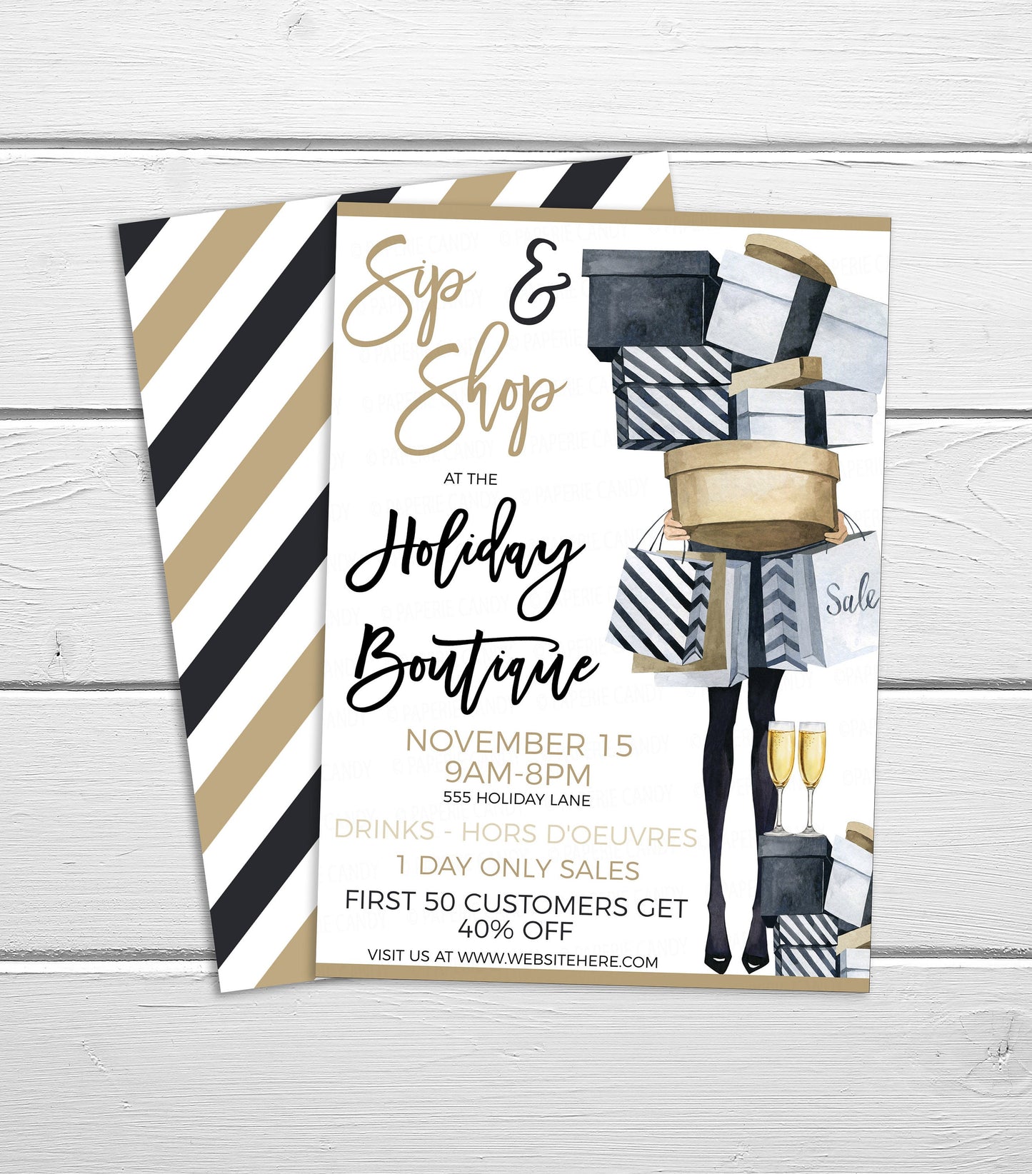 Editable Sip And Shop Invitation, Winter Holiday Christmas Invite, Boutique Store Invite, Open House Event, Company Business, Printable