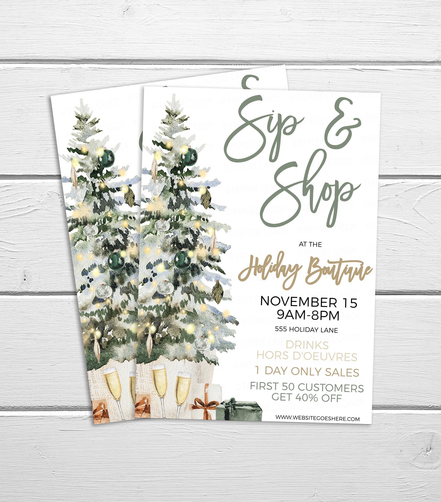 Editable Sip And Shop Invitation, Winter Holiday Christmas Invite, Boutique Store Invite, Open House Event, Company Business, Printable