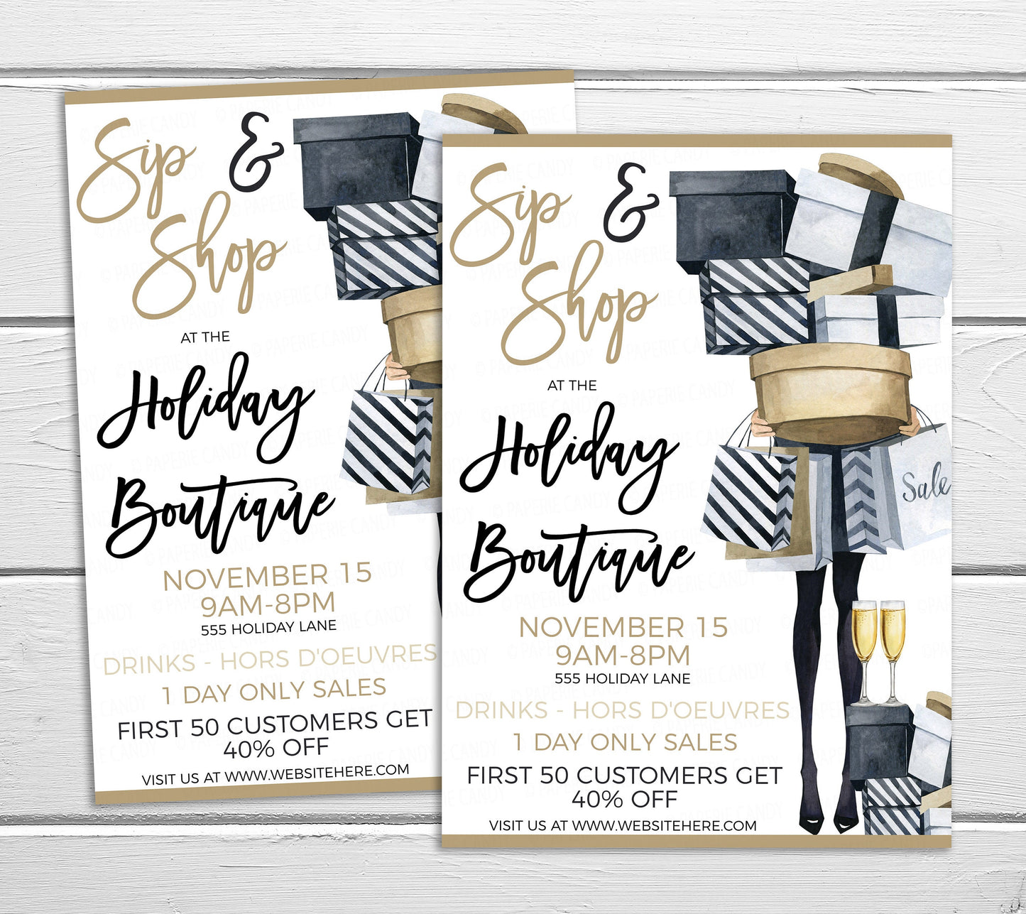 Editable Sip And Shop Invitation, Winter Holiday Christmas Invite, Boutique Store Invite, Open House Event, Company Business, Printable