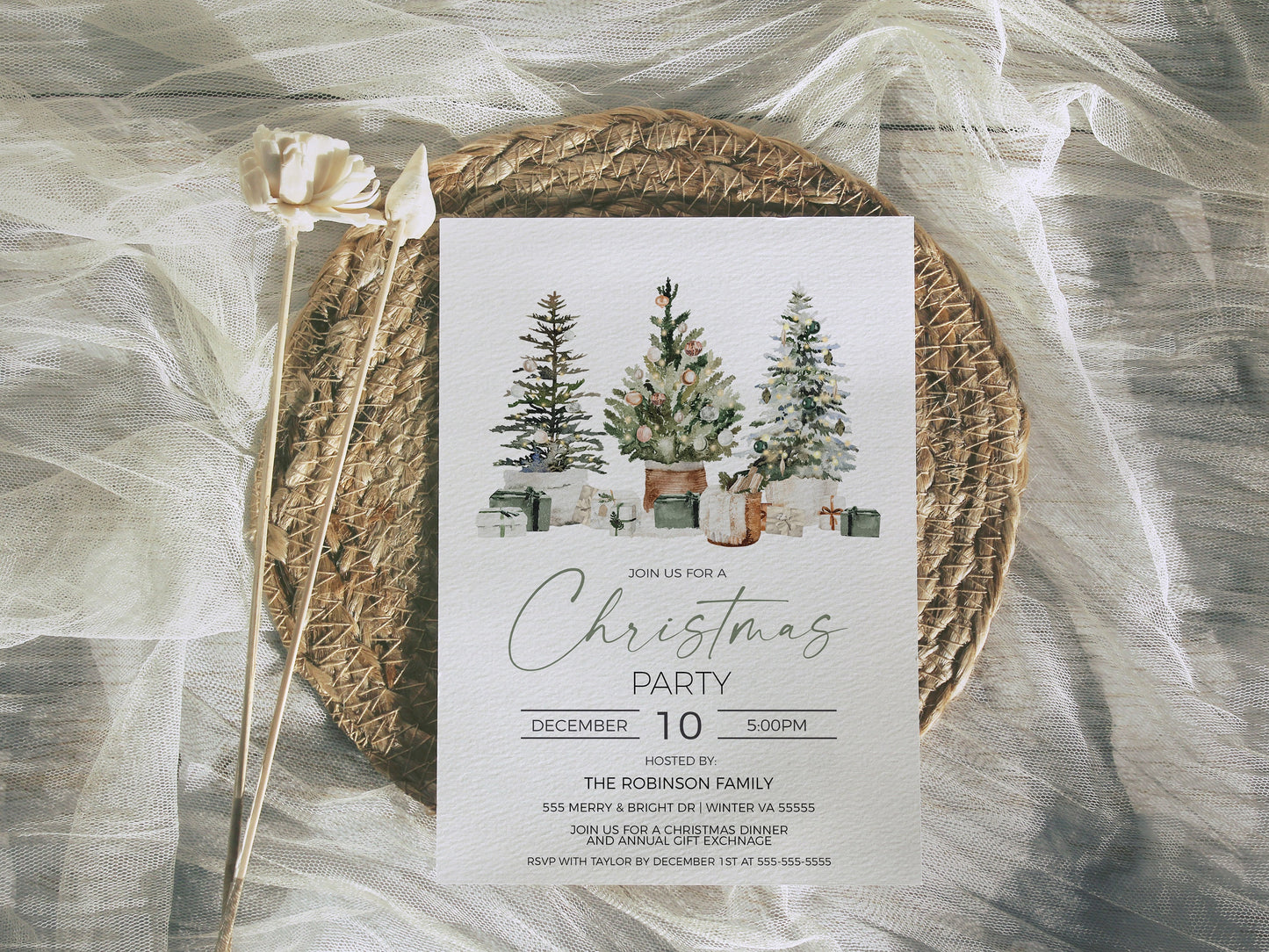 Editable Christmas Party Invitation, Winter Holiday Invite, Secret Santa White Elephant Business Company Lunch Dinner Appreciation Printable