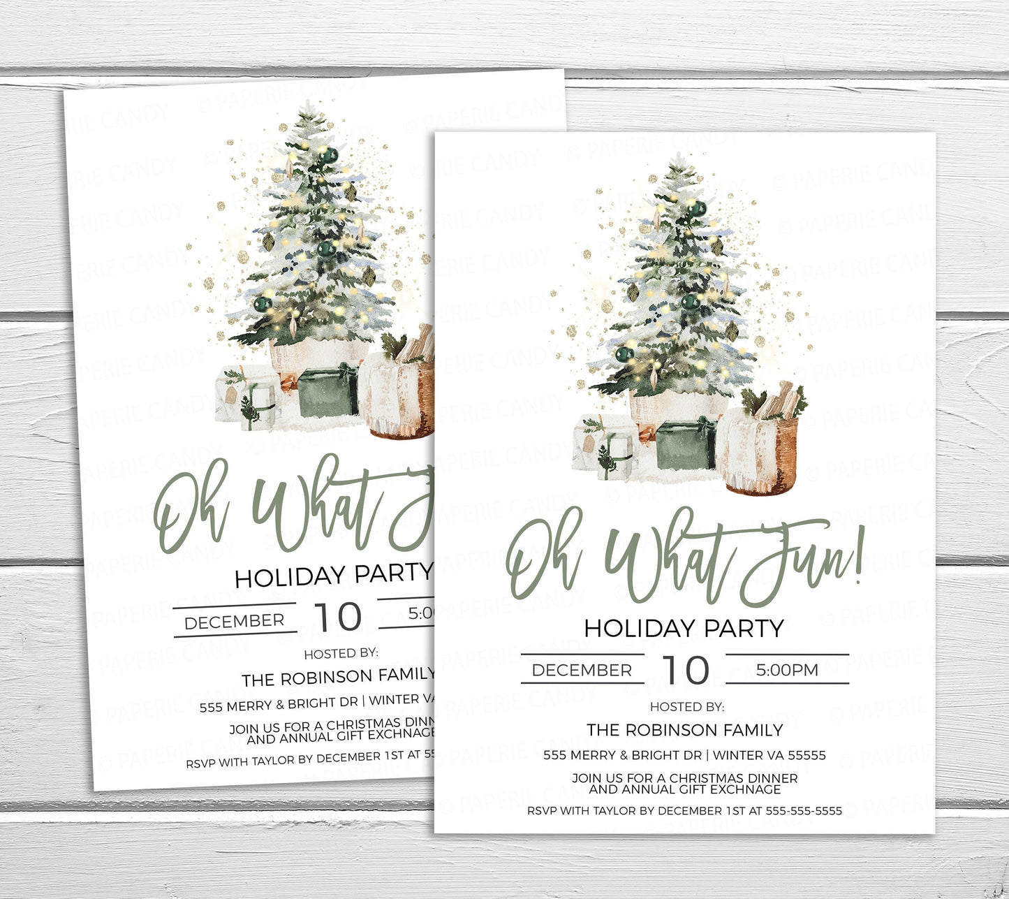 Christmas Party Invitation, Editable Oh What Fun Invite, Winter Holiday Christmas Tree, Gift Exchange, Lunch Dinner, DIY Printable Template