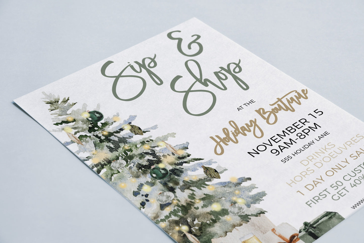 Editable Sip And Shop Invitation, Winter Holiday Christmas Invite, Boutique Store Invite, Open House Event, Company Business, Printable