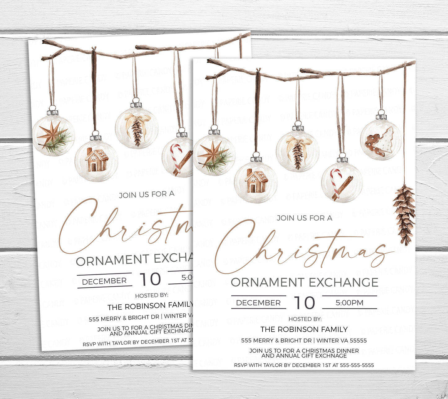 Ornament Exchange Party Invitation, Editable Christmas Party Gift Swap Invite, White Elephant, Brunch Lunch Dinner Party, Printable Template