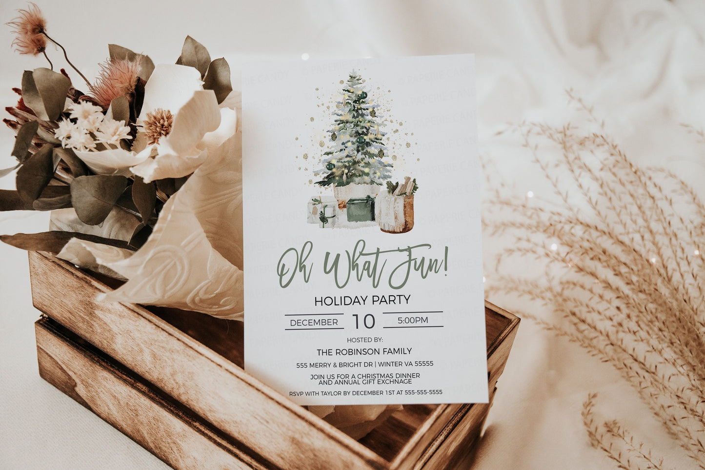 Christmas Party Invitation, Editable Oh What Fun Invite, Winter Holiday Christmas Tree, Gift Exchange, Lunch Dinner, DIY Printable Template
