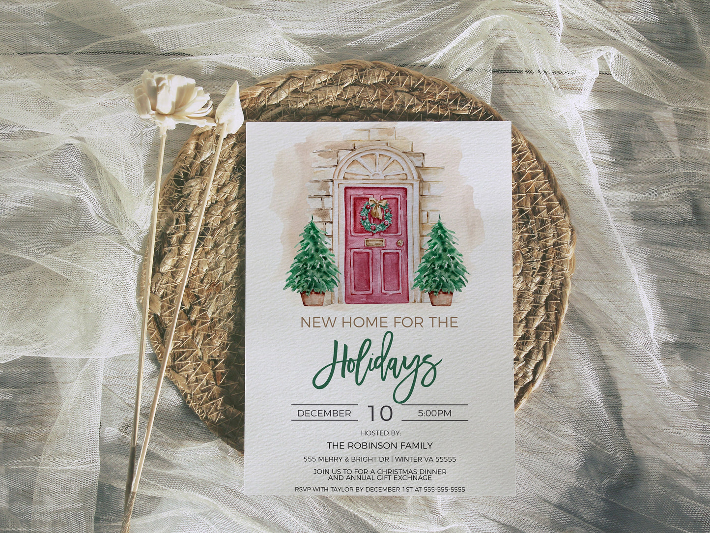 Christmas Housewarming Invitation, Home For The Holidays Invite, New Home Party, New House Party, Winter Holiday Editable Printable Template