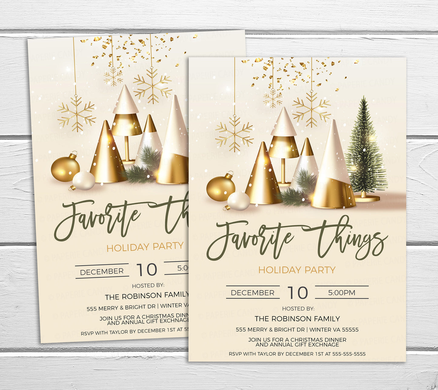 Editable Favorite Things Christmas Party Invitation, Favorite Thing Gift Exchange Invite, Winter Holiday Christmas Tree, Printable Template