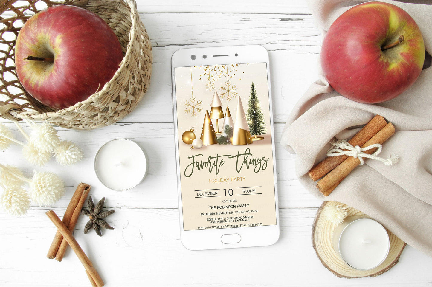 Editable Favorite Things Christmas Party Invitation, Favorite Thing Gift Exchange Invite, Winter Holiday Christmas Tree, Printable Template