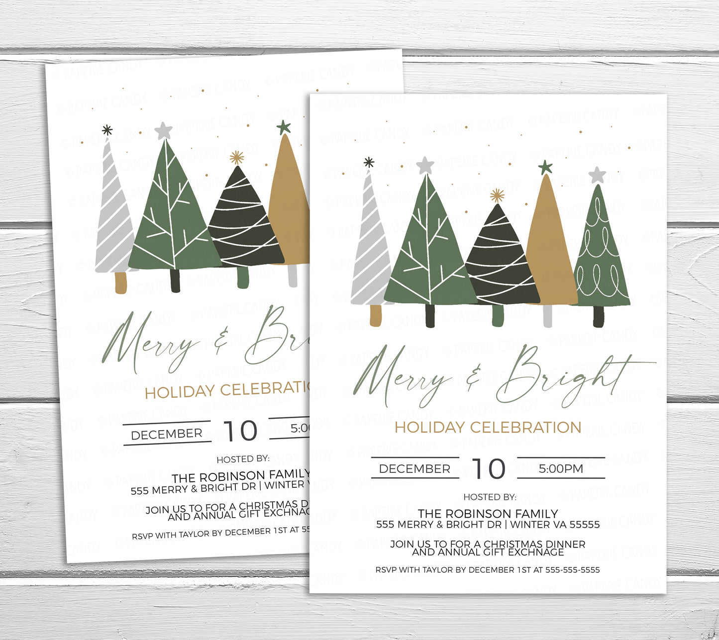Merry And Bright Invitation, Editable Holiday Party Invite, Christmas Trees, Company Work Event, Christmas Lunch Dinner Luncheon, Printable
