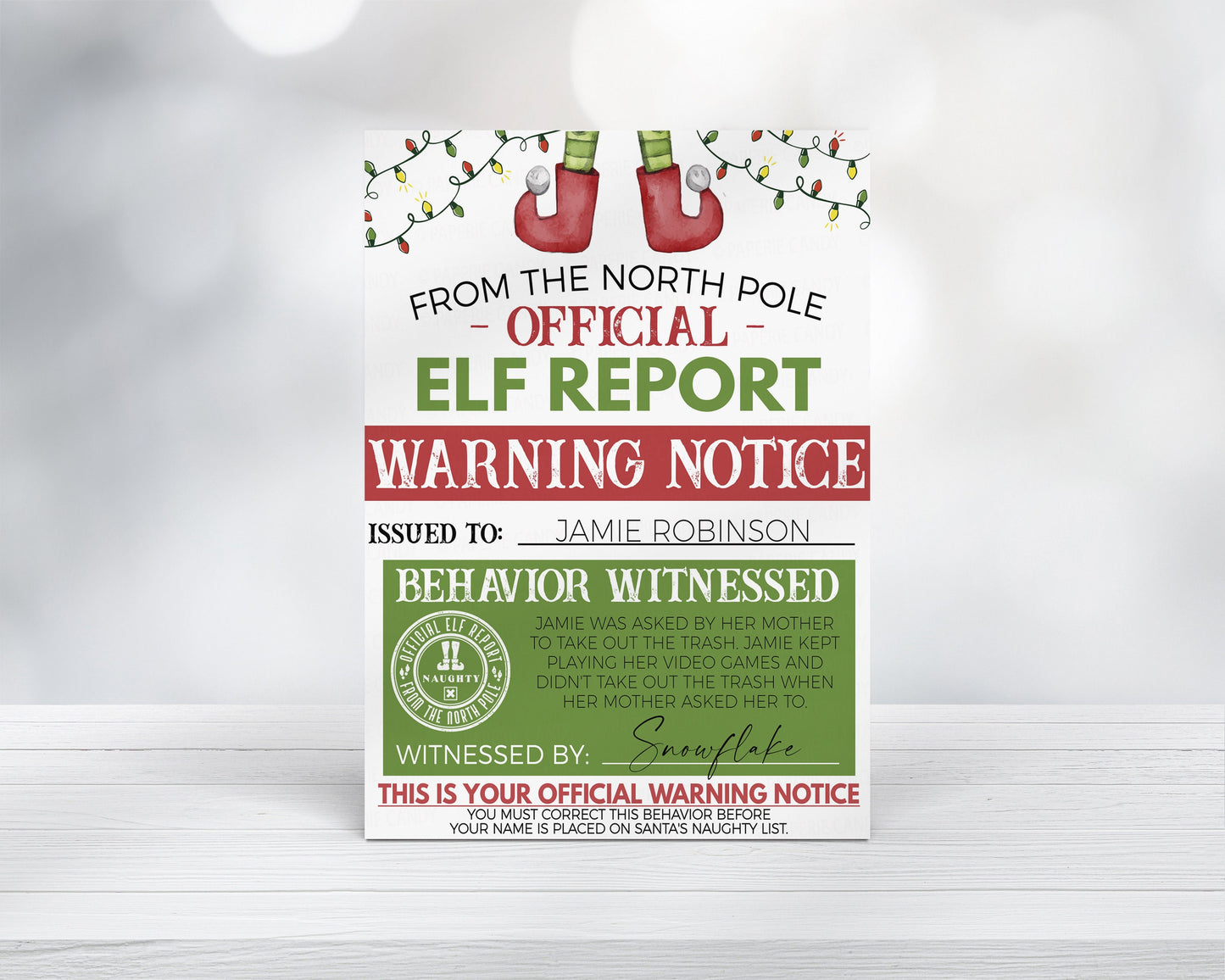 Elf Naughty Warning Report, Editable Elf Letter, Printable Elf Letter, Naughty Behavior Warning Notice Template, Elf Note Activity Games