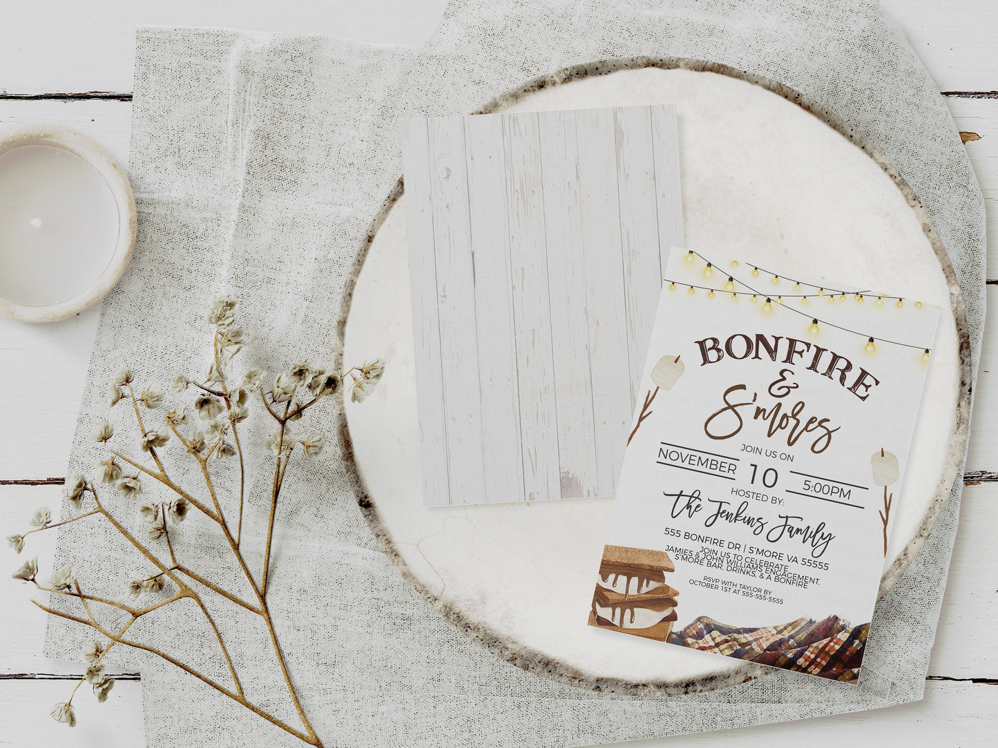 Bonfire And S'more Invitation, Couples Engagement Shower Invite, Backyard S'mores, Mr Mrs, Birthday Party Campfire, Printable Editable