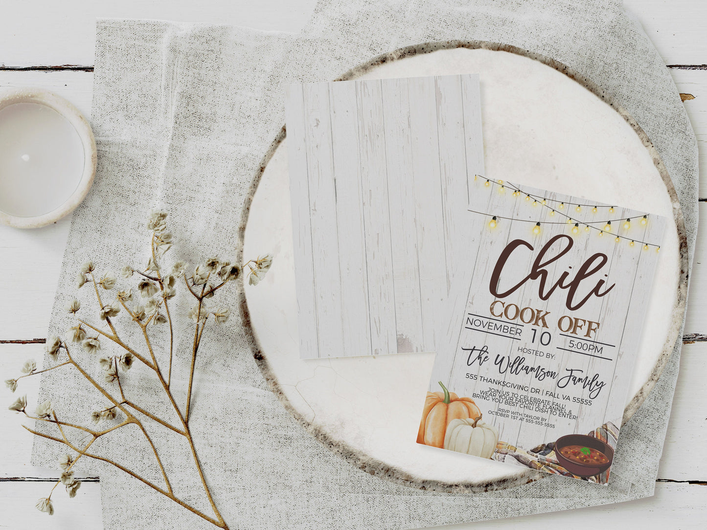 Chili Cook Off Invitation, Chili Cook-off Tasting Competition Invite, Fall Rustic Autumn Chili CookOff Party, Printable Editable Template