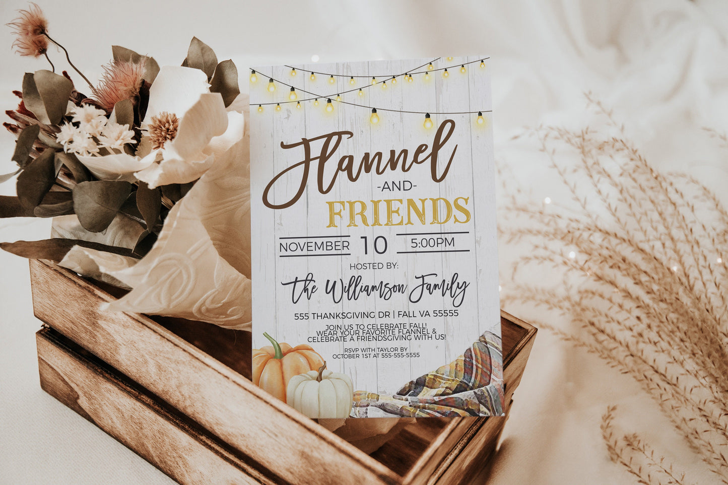 Friendsgiving Invitation, Flannel And Friends Party Invite, Fall Friends Thanksgiving, Dinner Brunch Lunch, Editable Printable Template