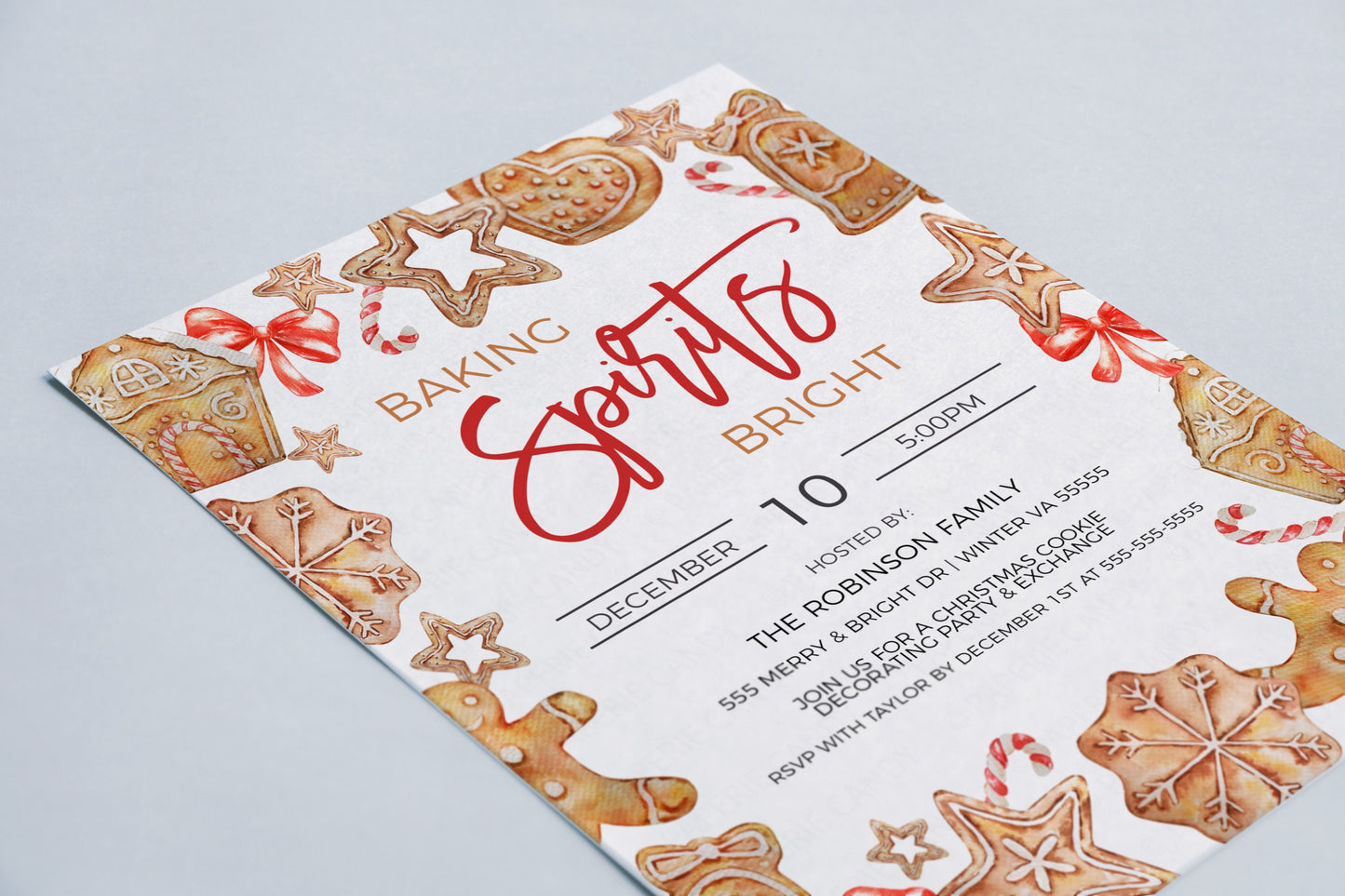 Editable Baking Spirits Bright Party Invitation, Christmas Cookie Decorating Invite, Christmas Cookie Exchange Party, Printable Template