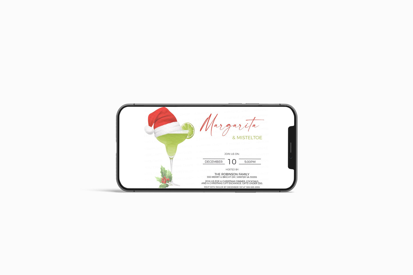 Editable Margarita And Mistletoe Party Invitation, Holiday Fiesta Cocktail Party Invite, Christmas Adult Party, Gift Exchange Swap Printable