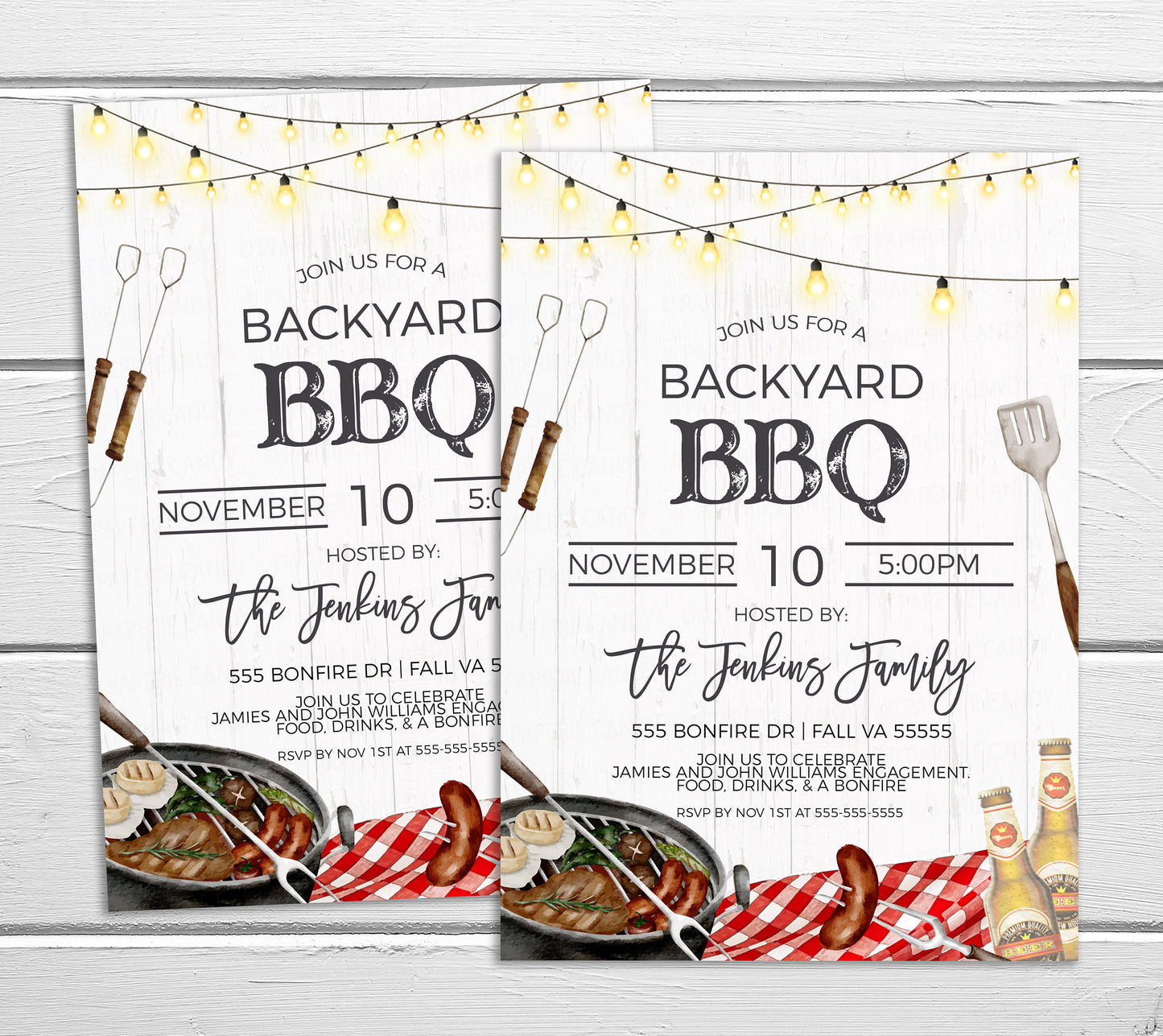 Backyard BBQ Invitation, Barbeque Burgers Beer Invite, Grilling Cookout Barbecue Party, Fall Summer Event Shower Editable Printable Template
