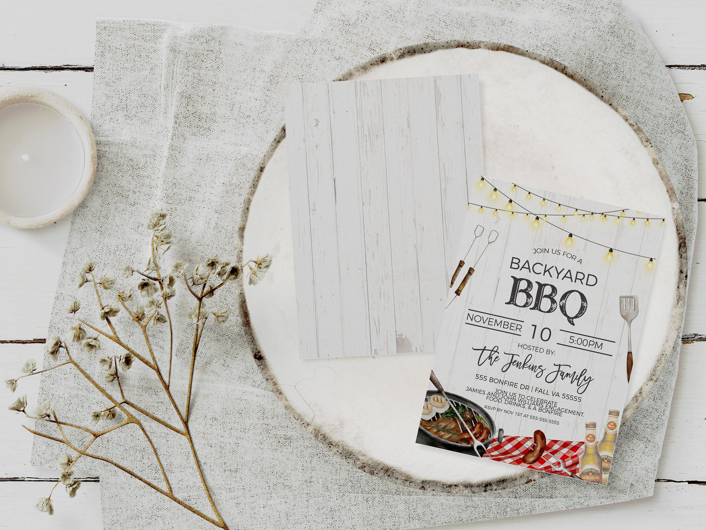 Backyard BBQ Invitation, Barbeque Burgers Beer Invite, Grilling Cookout Barbecue Party, Fall Summer Event Shower Editable Printable Template