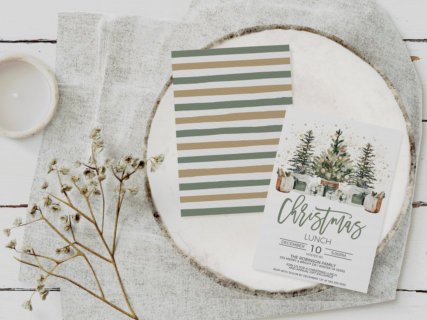 Editable Christmas Lunch Party Invitation, Brunch Luncheon Dinner Winter Holiday Invite, Business Company Staff Employee, Printable