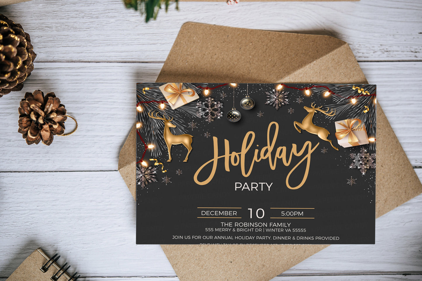 Holiday Party Invitation, Editable Christmas Brunch Lunch Dinner Breakfast Invite, Business Company Staff Employee, Potluck, Printable