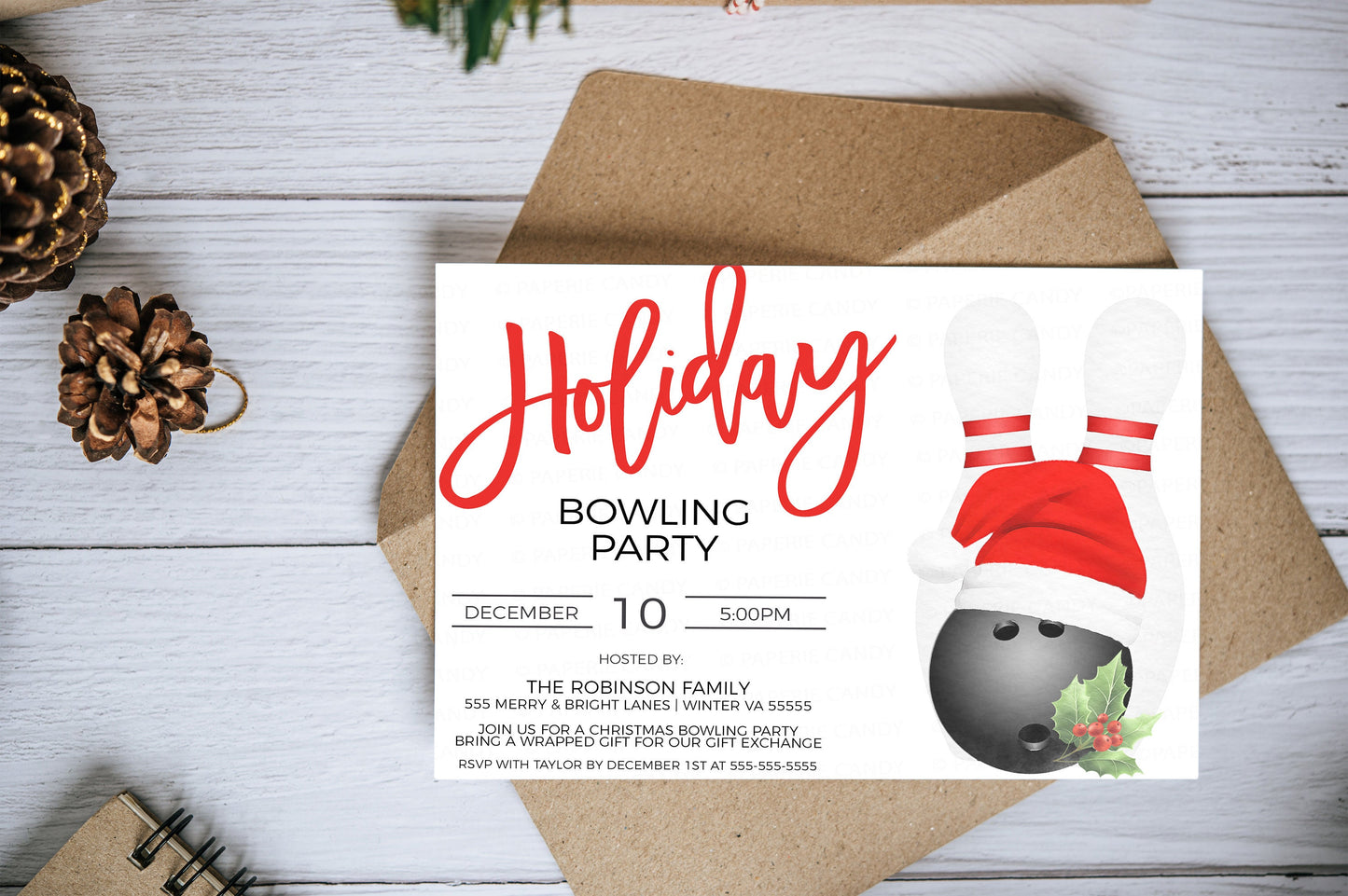 Christmas Bowling Party Invitation, Editable Holiday Bowling Invite, Christmas Birthday Bowling, Company Bowling Event, Editable Printable