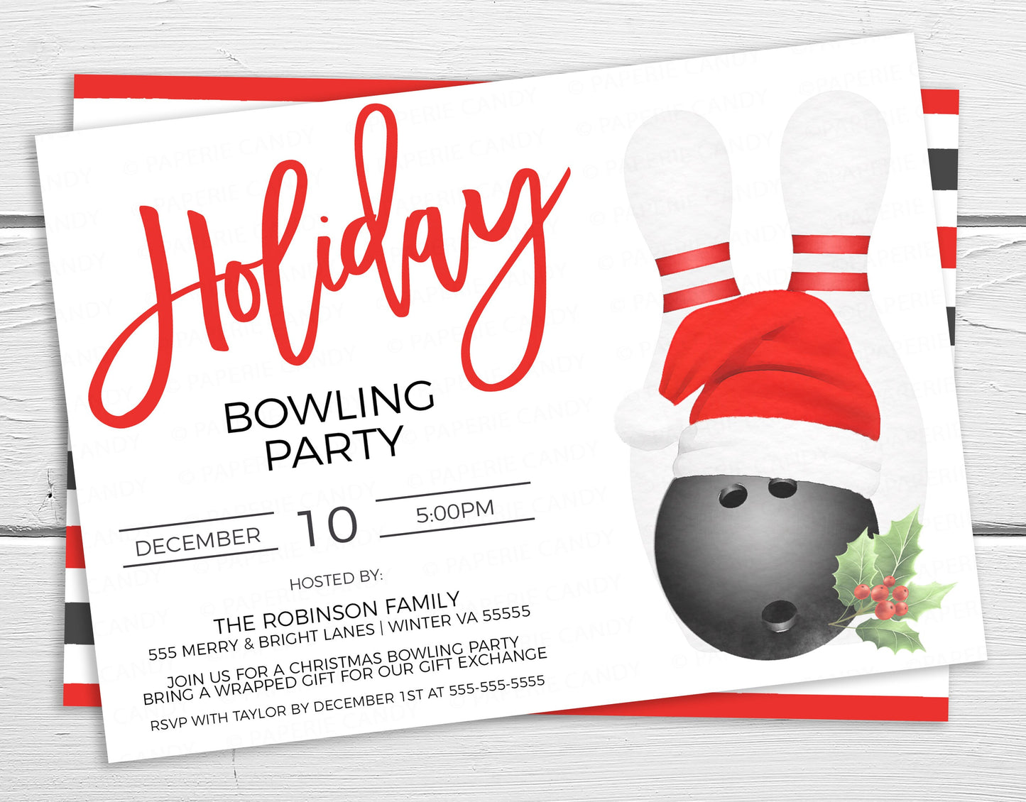 Christmas Bowling Party Invitation, Editable Holiday Bowling Invite, Christmas Birthday Bowling, Company Bowling Event, Editable Printable