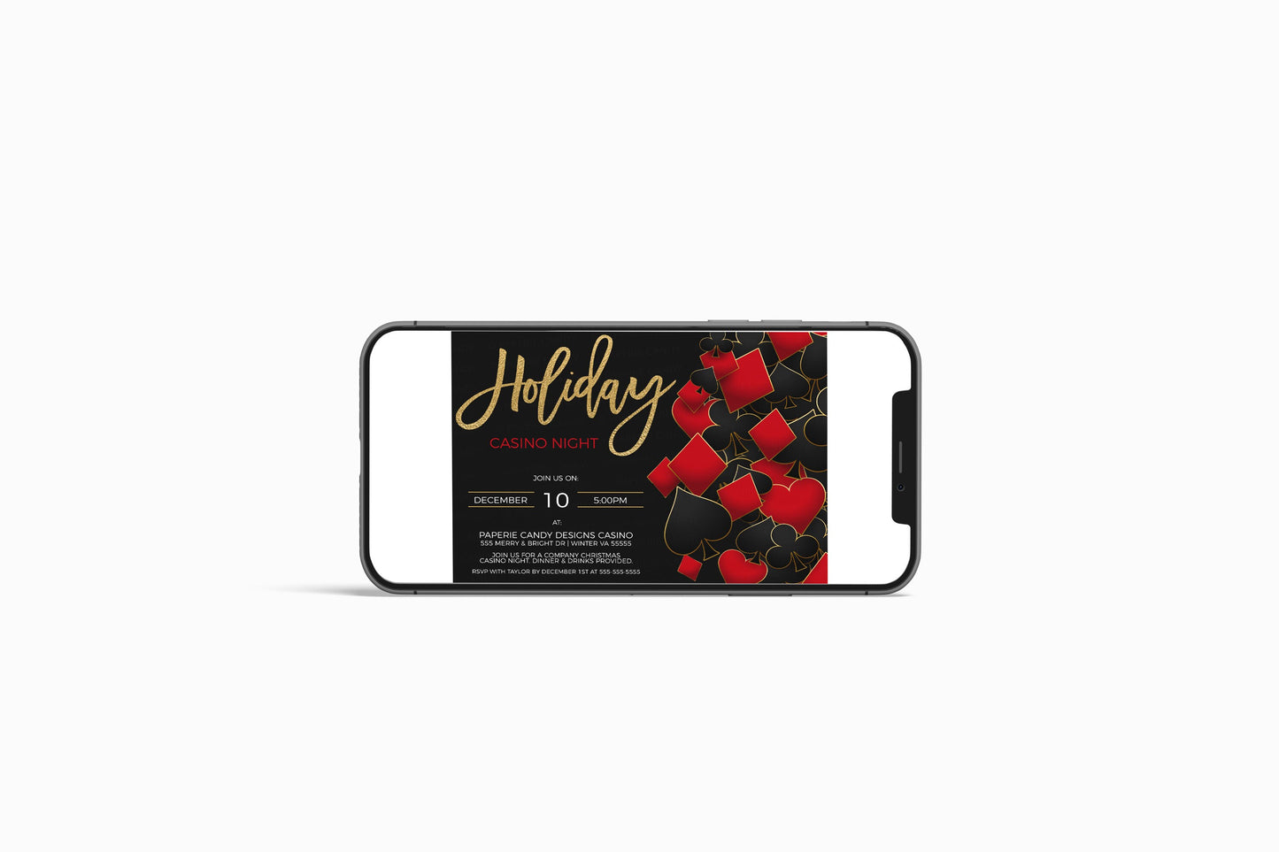 Editable Holiday Casino Party Invitation, Christmas Poker Night Invite, Business Company Staff Employee, Holiday Poker Fundraiser, Printable