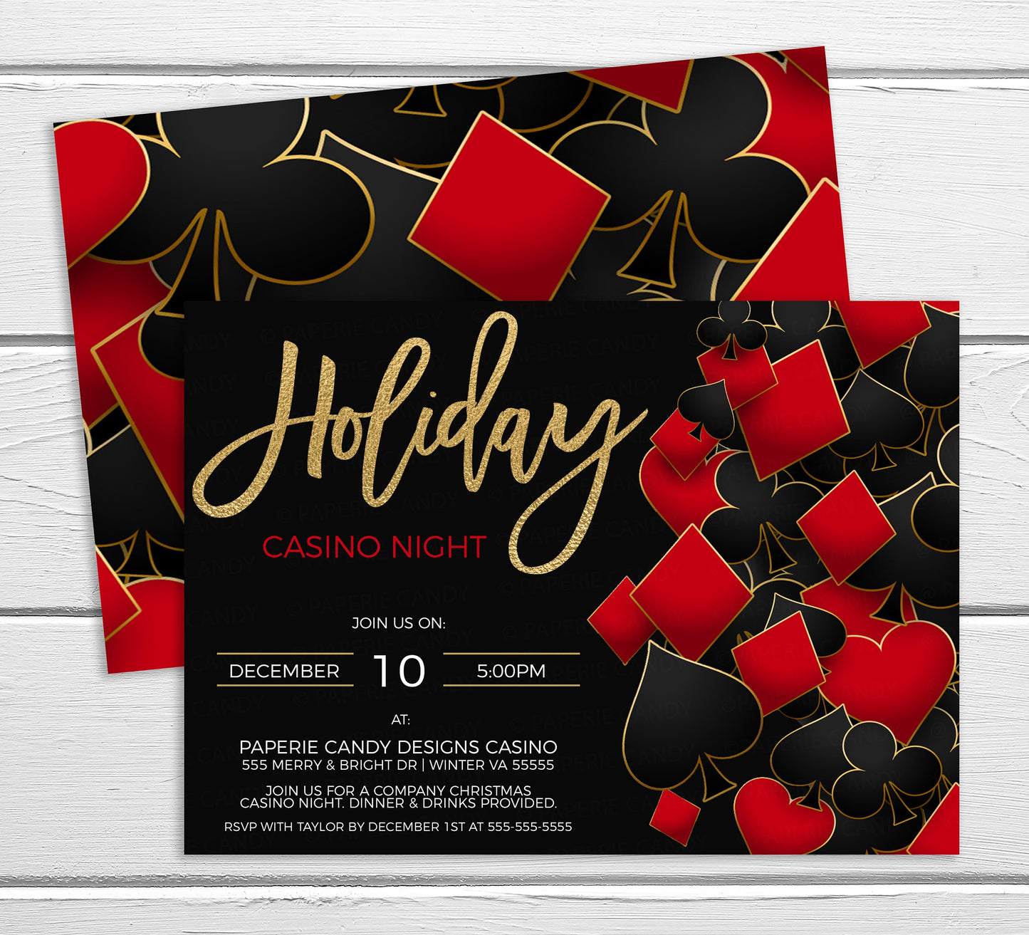 Editable Holiday Casino Party Invitation, Christmas Poker Night Invite, Business Company Staff Employee, Holiday Poker Fundraiser, Printable