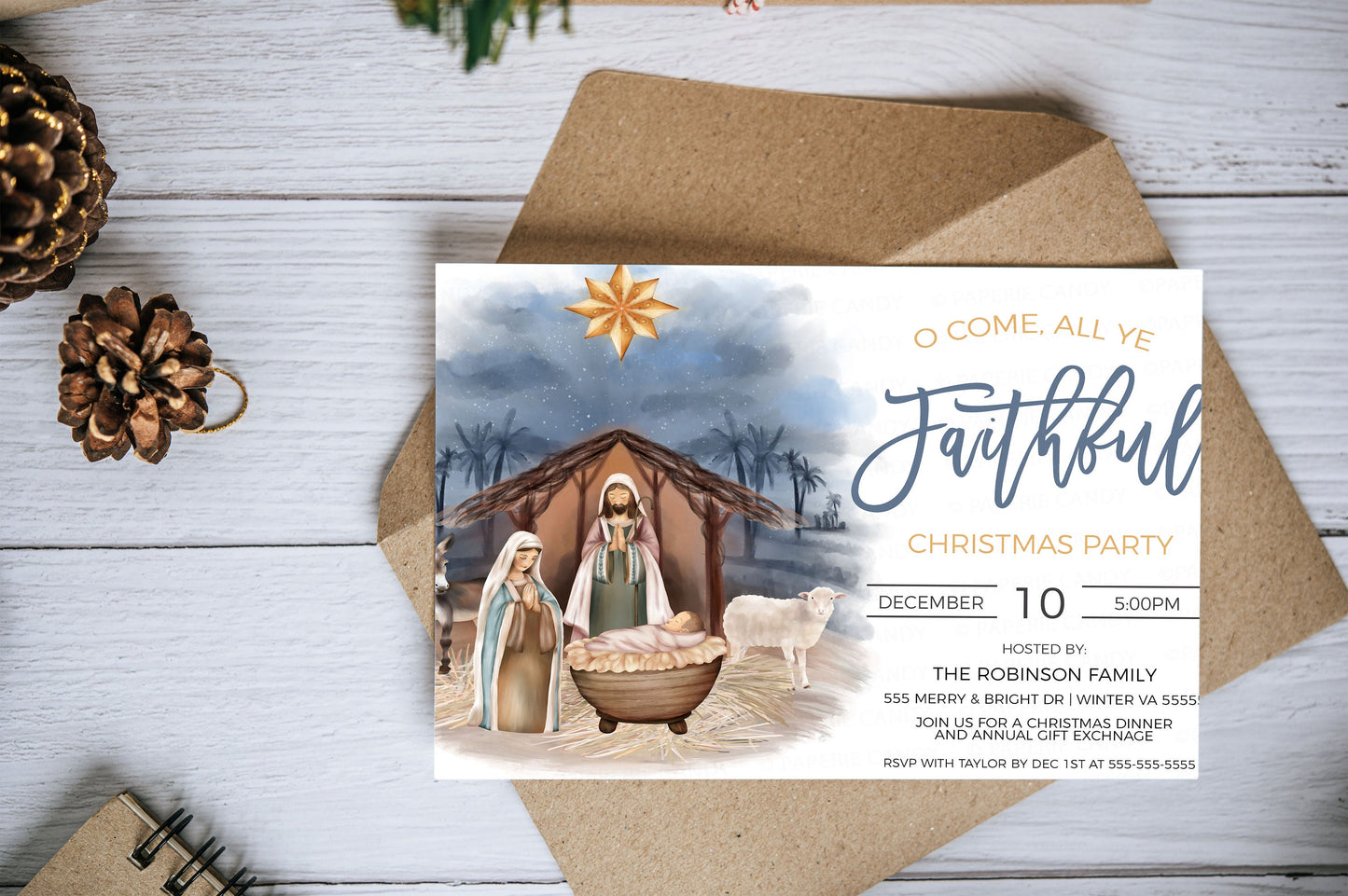 Christmas Nativity Invitation, O Come All Ye Faithful Invite, Religious Christian Manger, Christ's Birth Church Service, Editable Printable