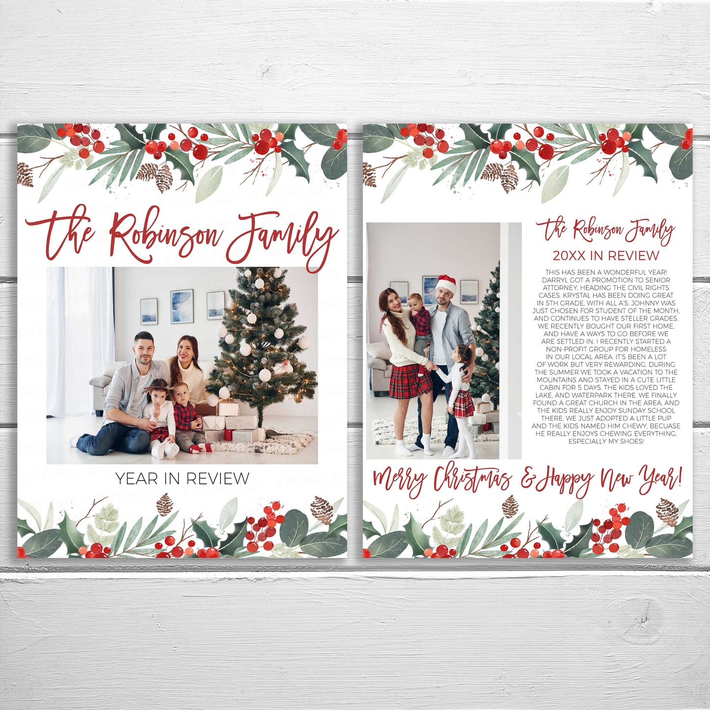 Christmas Newsletter Year In Review Template, Annual Family Christmas Holiday Letter, All About Our Year, Christmas Card Digital Template
