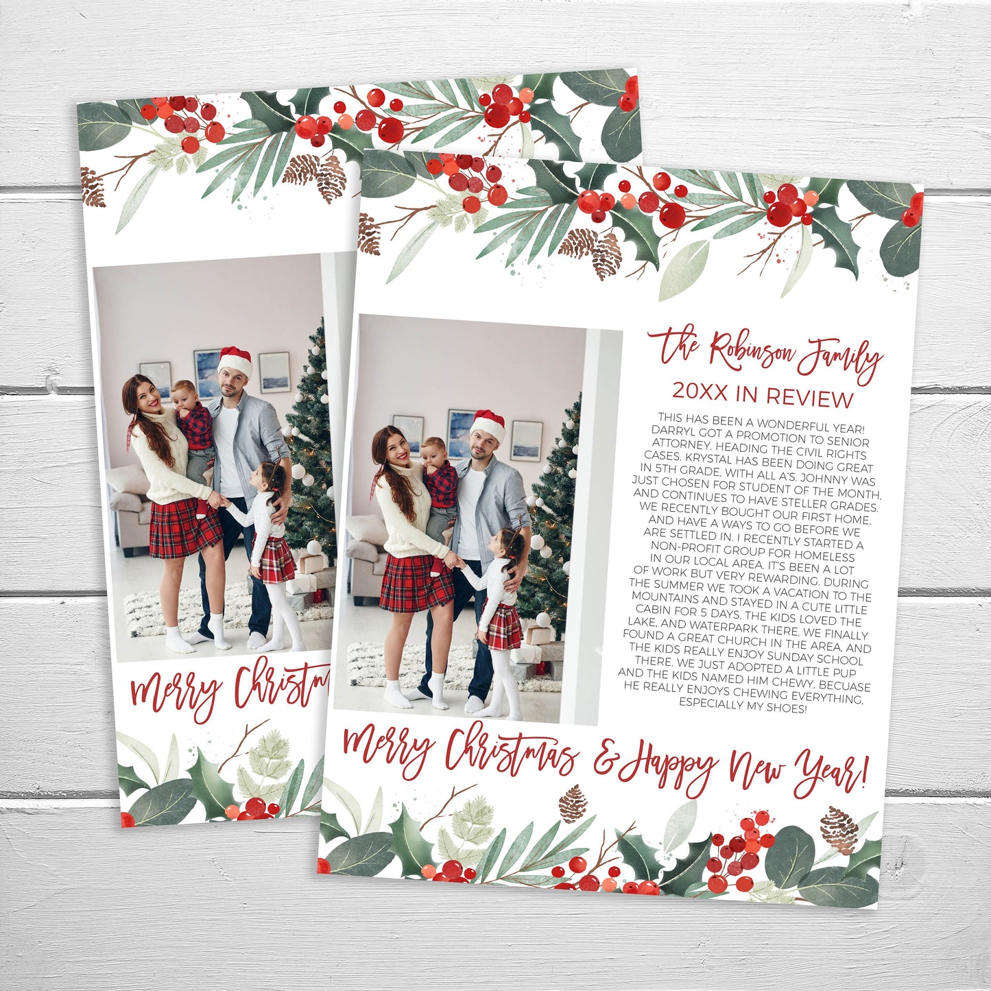 Christmas Newsletter Year In Review Template, Annual Family Christmas Holiday Letter, All About Our Year, Christmas Card Digital Template