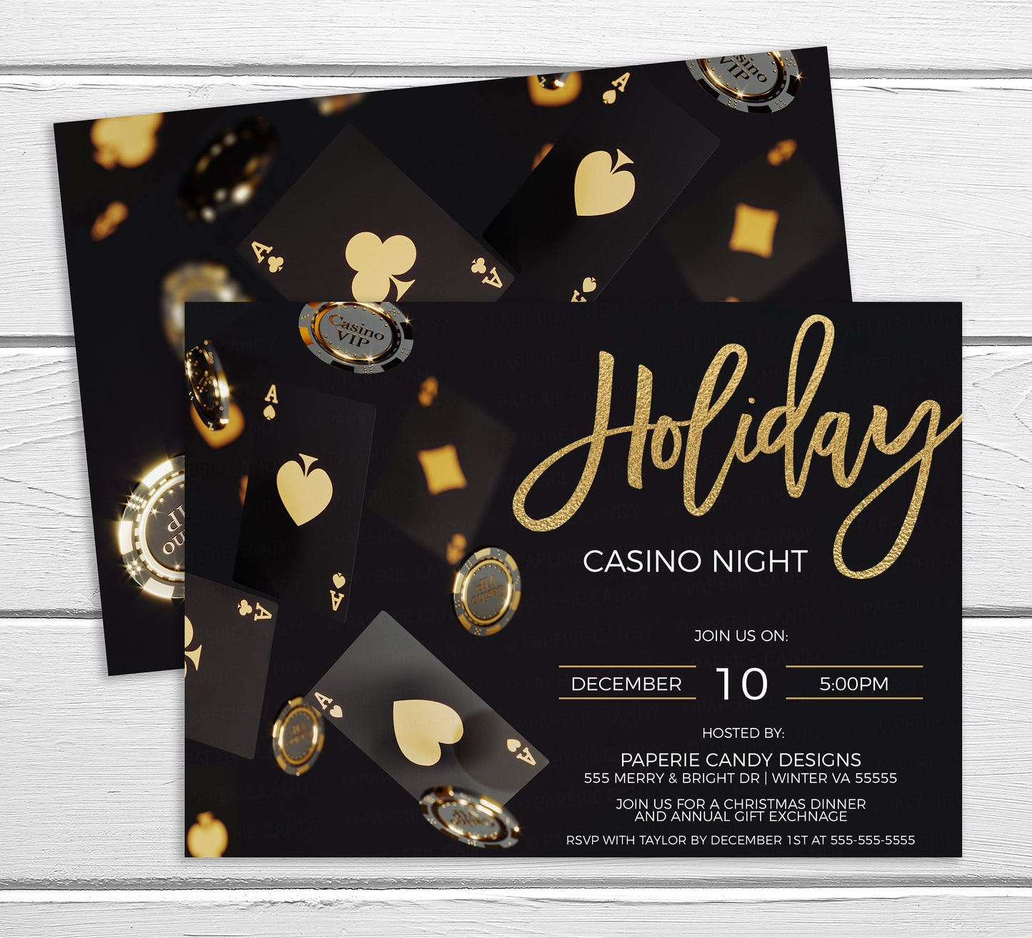Editable Holiday Casino Party Invitation, Christmas Poker Night Invite, Business Company Staff Employee Fundraiser Casino Birthday Printable