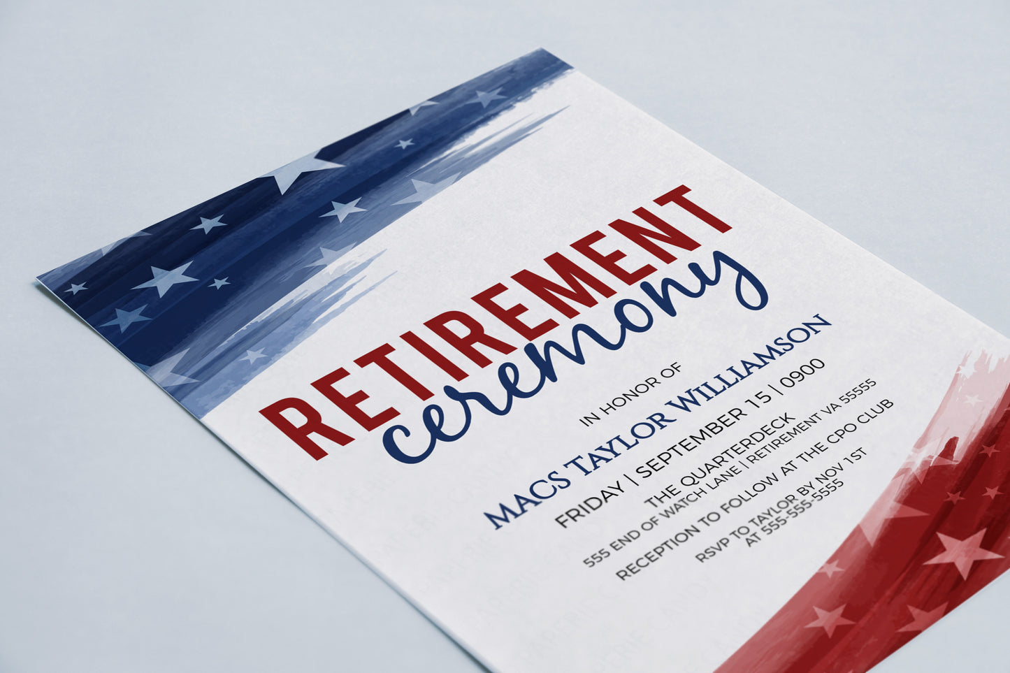 Military Retirement Ceremony Invitation, American Flag Invite, United States Navy Army Marines Air Force Coast Guard, Editable Printable