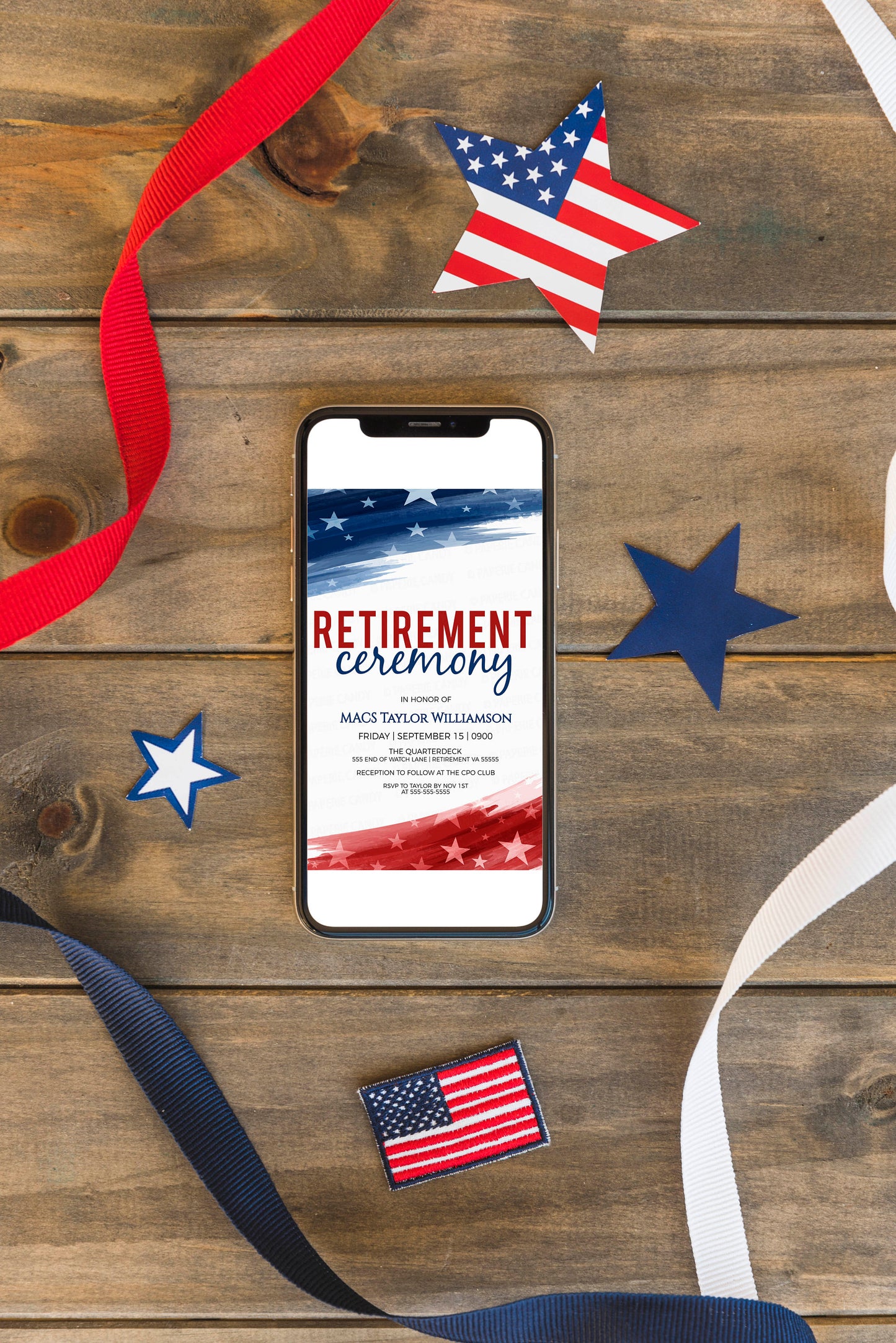 Military Retirement Ceremony Invitation, American Flag Invite, United States Navy Army Marines Air Force Coast Guard, Editable Printable
