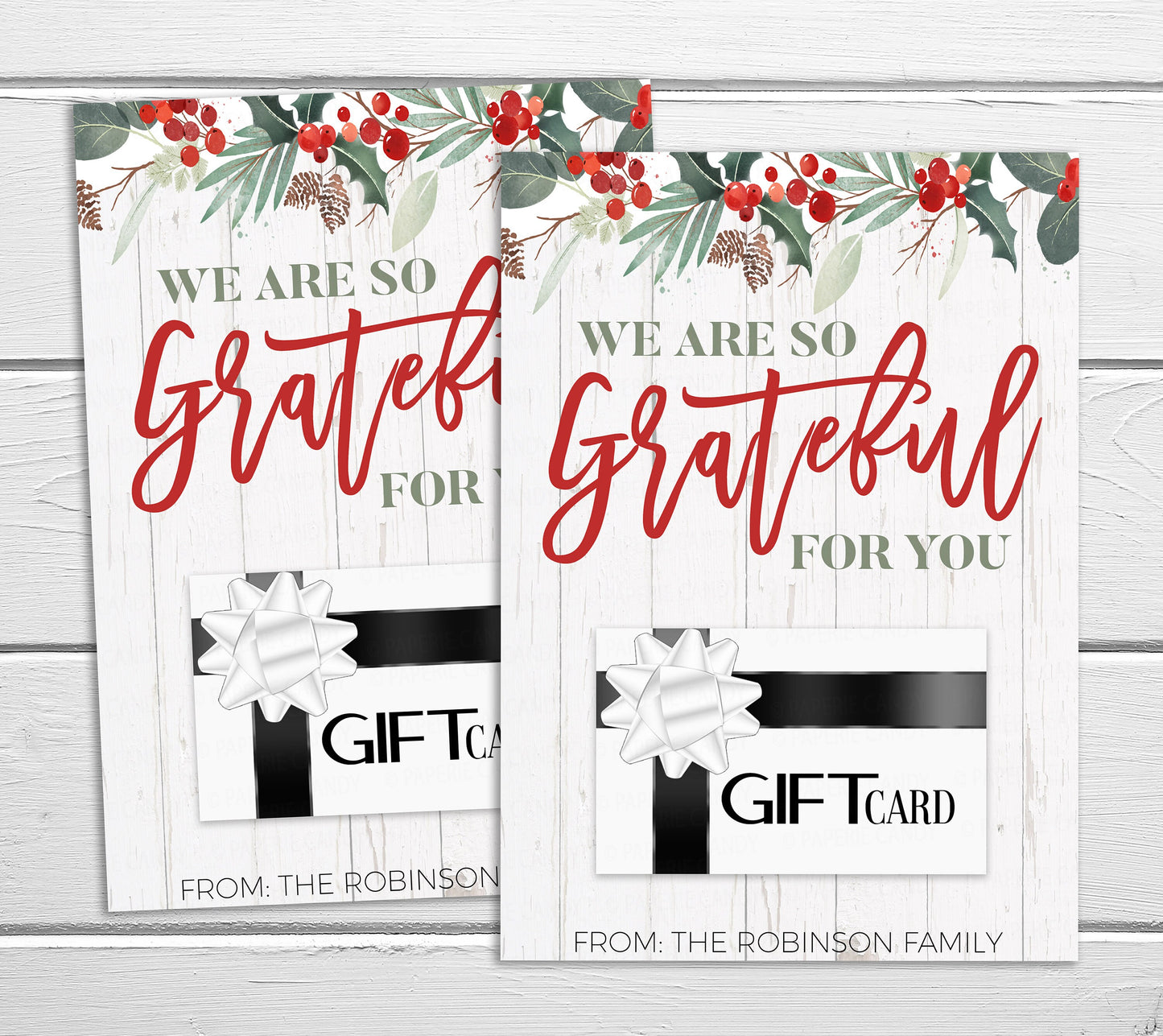 Editable Christmas Appreciation Gift Card Holder, Rustic Holiday Appreciation Gift Card Holder, Grateful For You Gift Card Holder, Printable