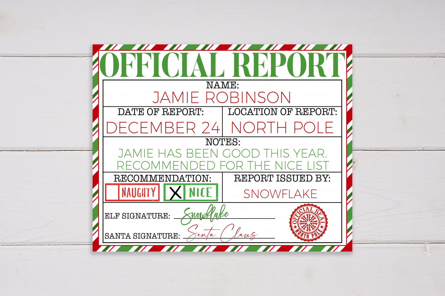 Santa Report, Naughty Or Nice List Letter, Printable Santa Claus Letter, Elf Report Naughty List, North Pole Report, Printable Editable