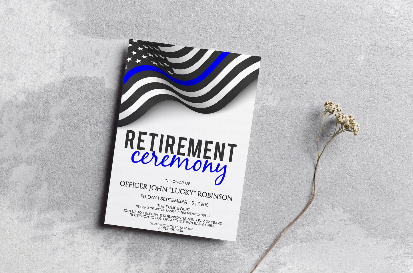 Police Officer Retirement Invitation, Editable Thin Blue Line Invite, Police Officer Academy Graduation Ceremony, Police Promotion